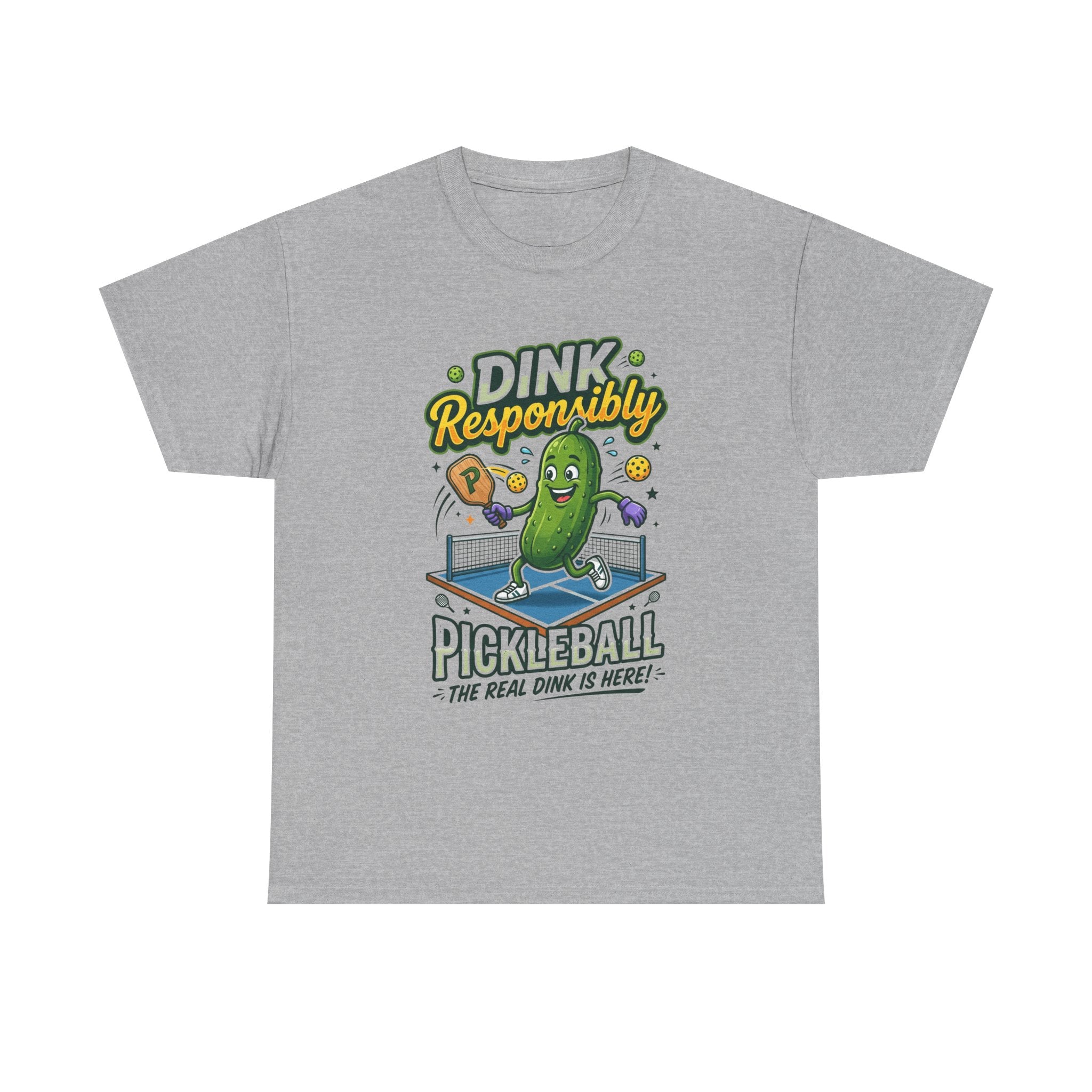Pickleball T-Shirt — "Dink Responsibly" Funny Pickle Cartoon Tee