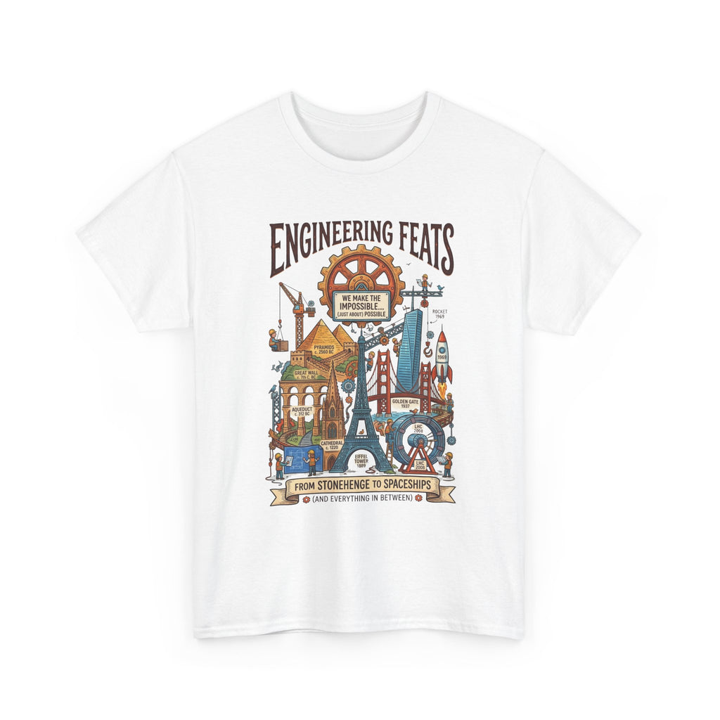 Engineering Feats T‑Shirt — STEM Vintage Landmark Illustration