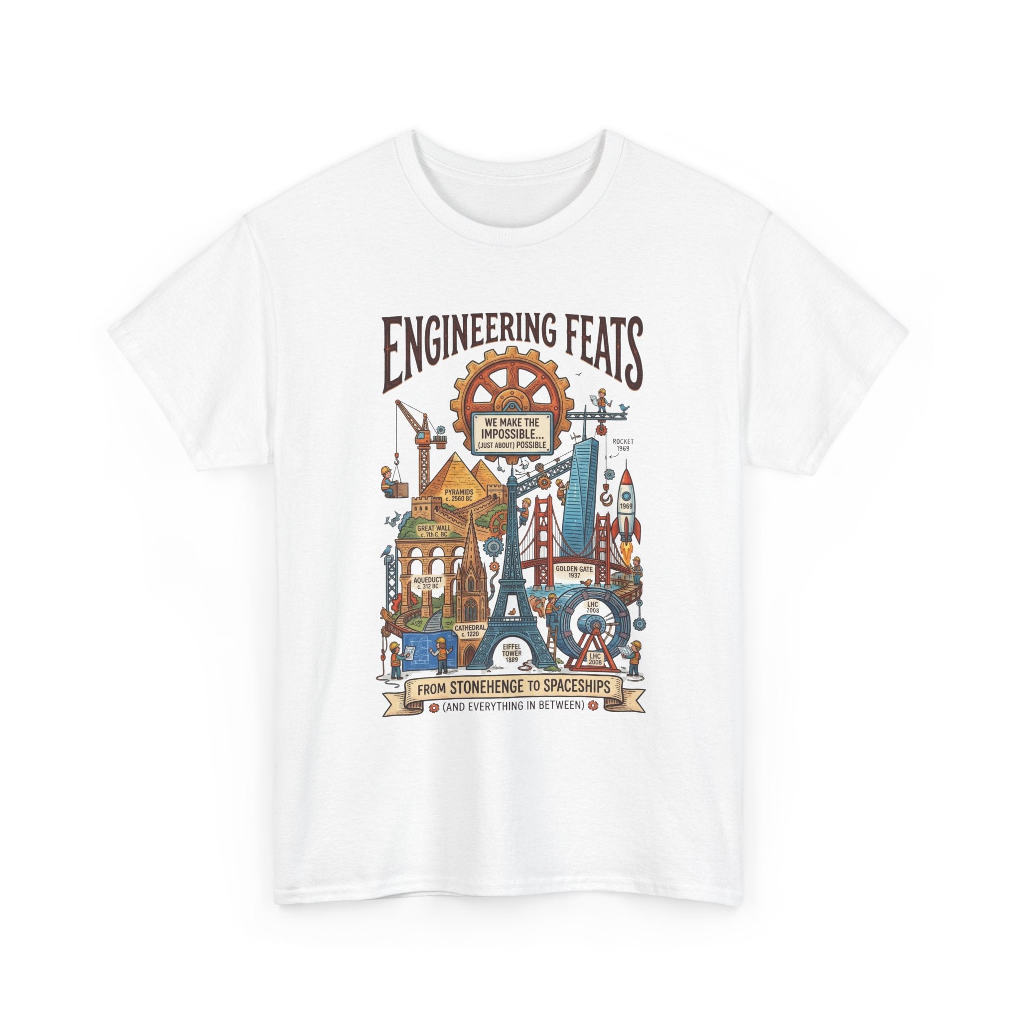 Engineering Feats T‑Shirt — STEM Vintage Landmark Illustration