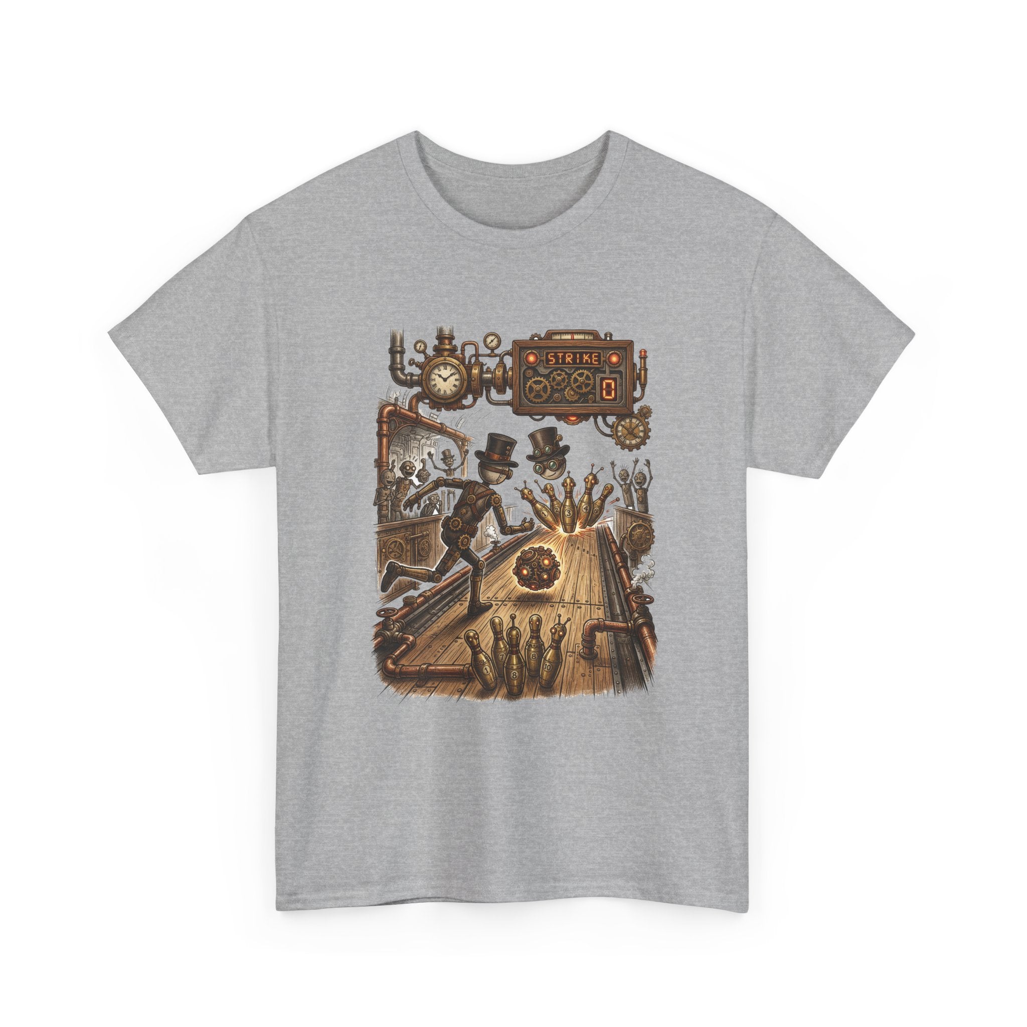 Steampunk Bowling T-Shirt — Vintage Train & Gears Graphic Tee