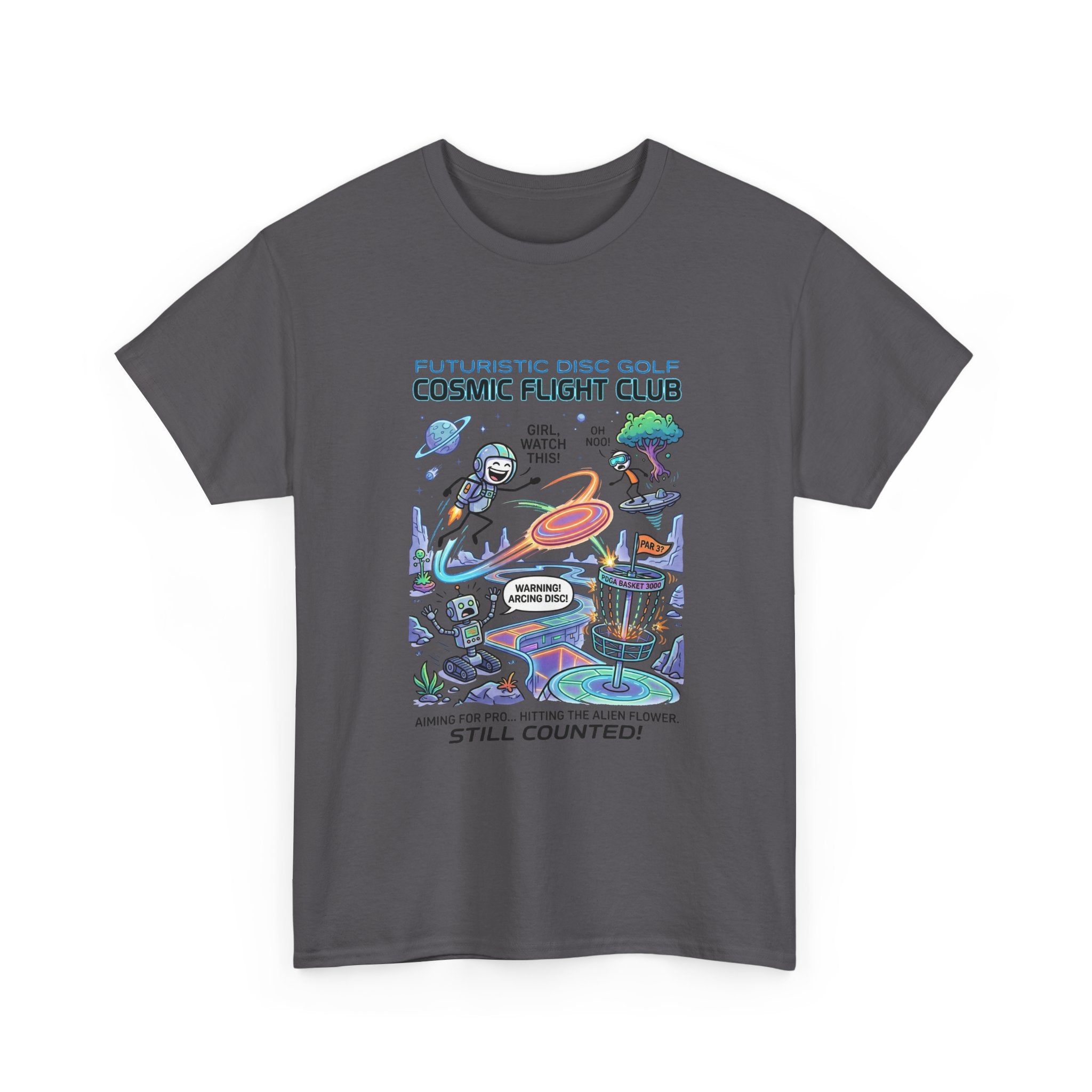 Cosmic Flight Club Disc Golf T-Shirt — Futuristic Outer Space Design
