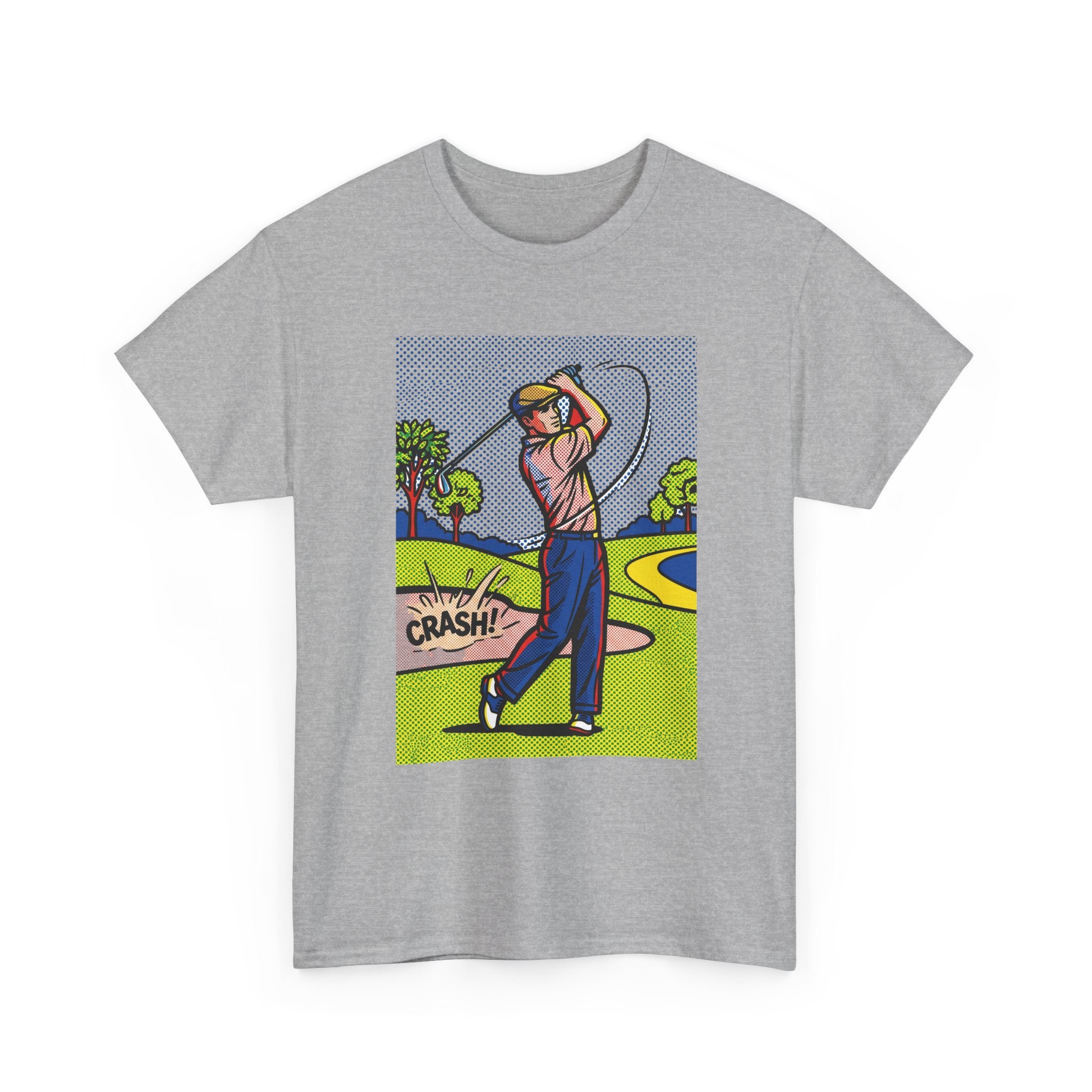 Golf Swing Pop Art T-Shirt — Vintage Comic 'Crash!' Graphic Tee