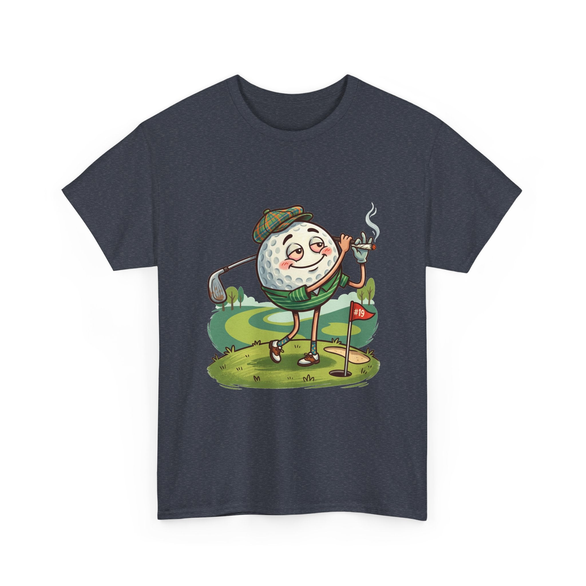 Golf Ball Character Weed T‑Shirt — Funny Retro Golfer Cartoon Tee