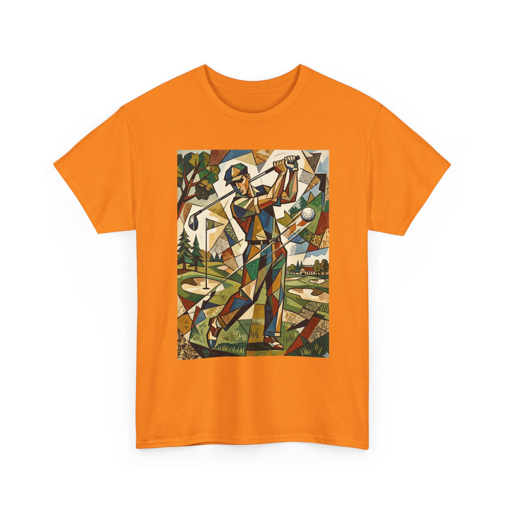 Abstract Golfer Art T-Shirt — Colorful Geometric Golf Scene Tee
