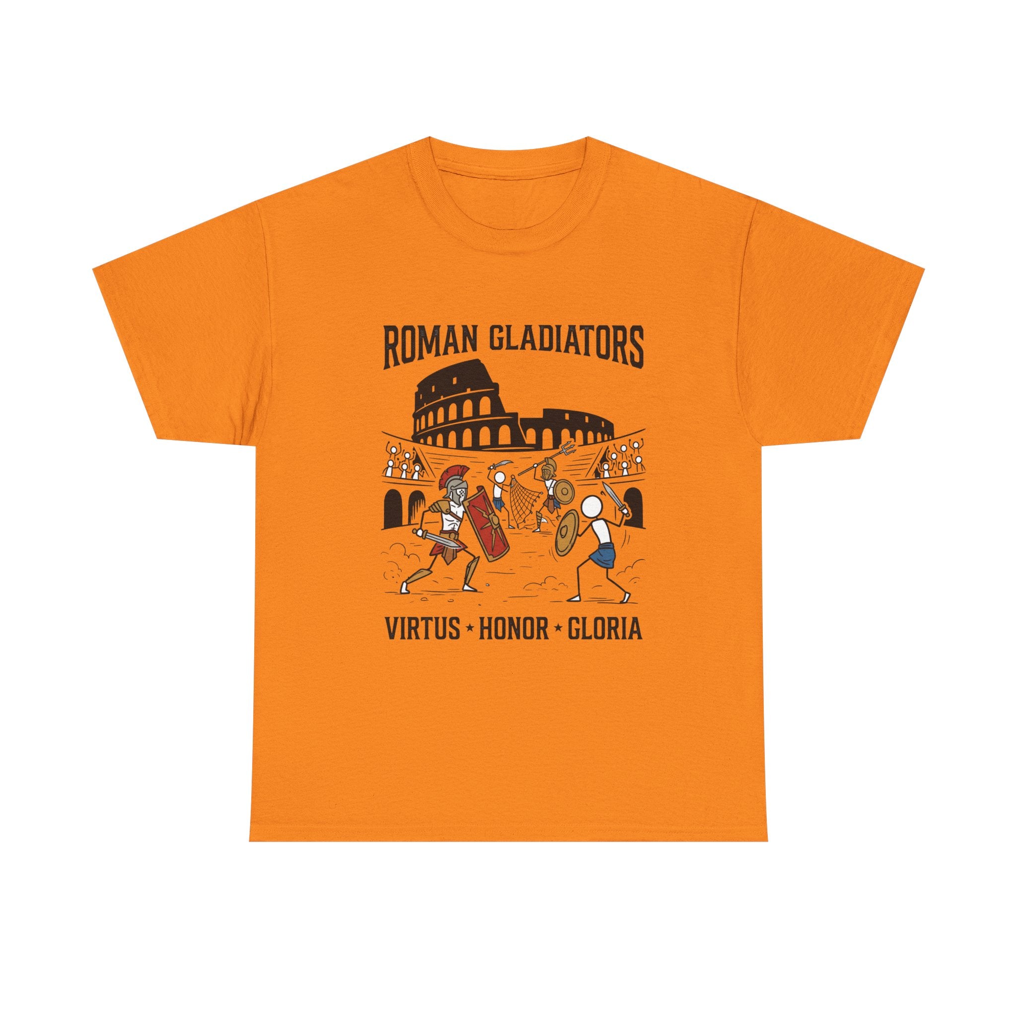 Roman Gladiators T-Shirt — Colosseum Design with "Virtus • Honor • Gloria"