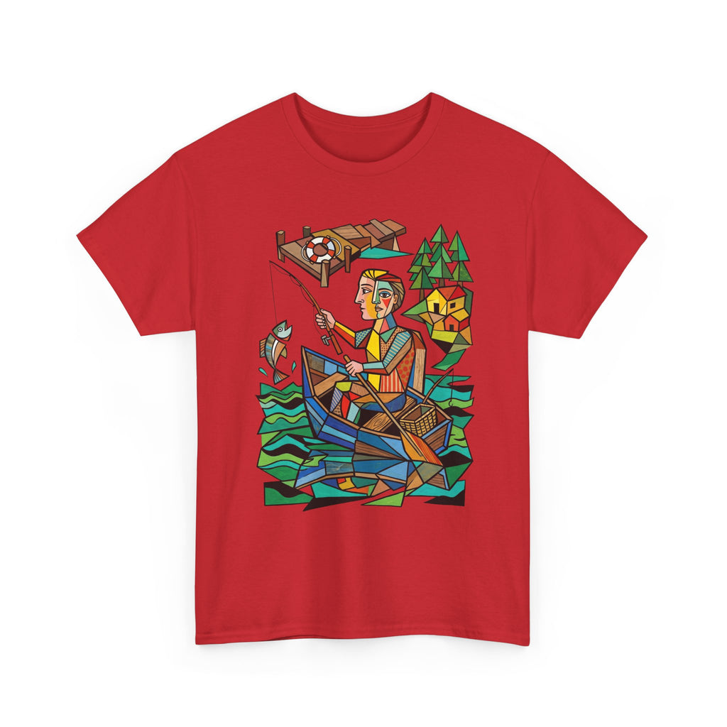 Fishing Canoe T-Shirt — Colorful Stained-Glass Angler Graphic Tee