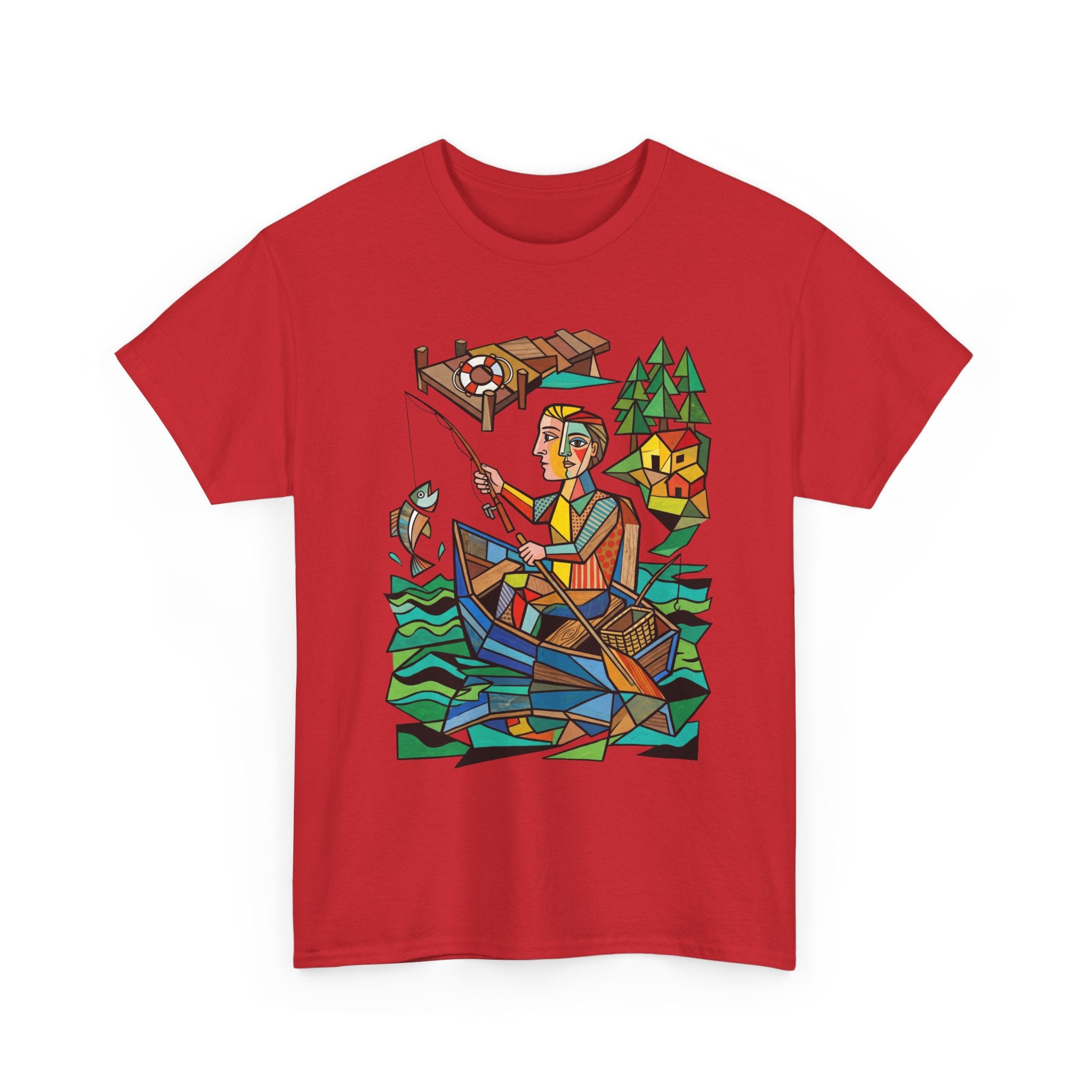 Fishing Canoe T-Shirt — Colorful Stained-Glass Angler Graphic Tee
