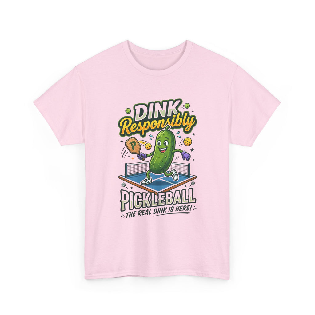 Pickleball T-Shirt — "Dink Responsibly" Funny Pickle Cartoon Tee