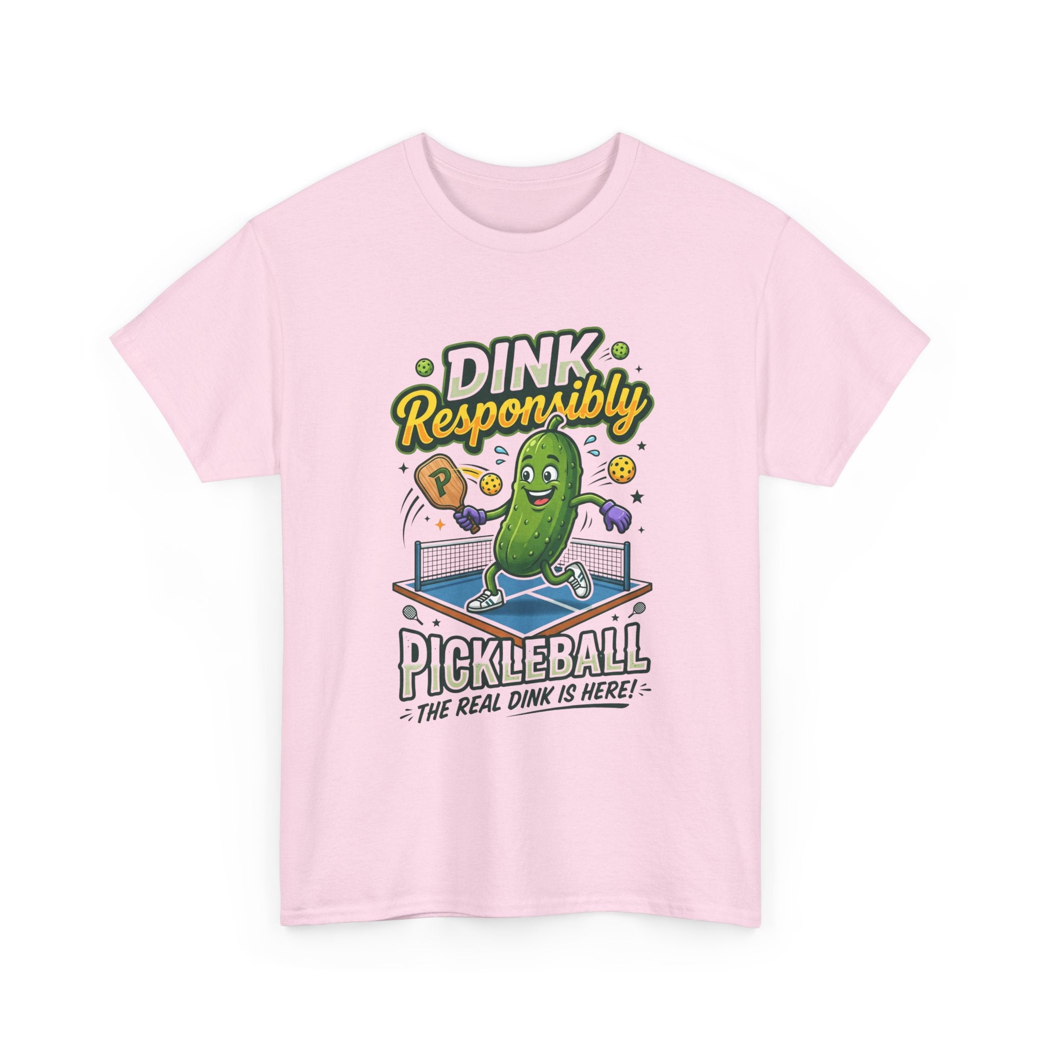 Pickleball T-Shirt — "Dink Responsibly" Funny Pickle Cartoon Tee