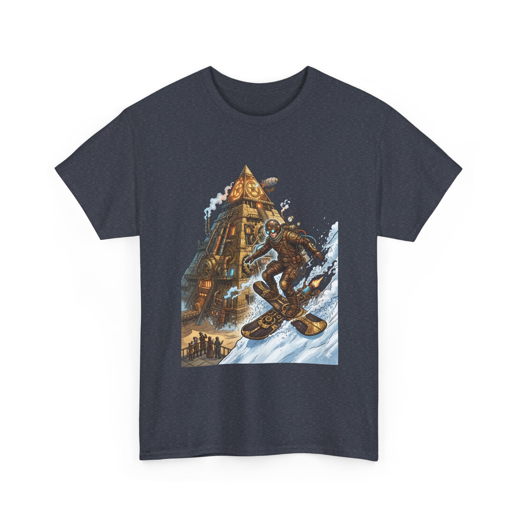 Steampunk Snowboard T‑Shirt — Retro Mountain Adventure Graphic Tee