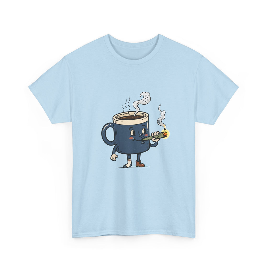 Coffee and a Joint Character Tee — Funny Smoking Joint Cartoon Shirt