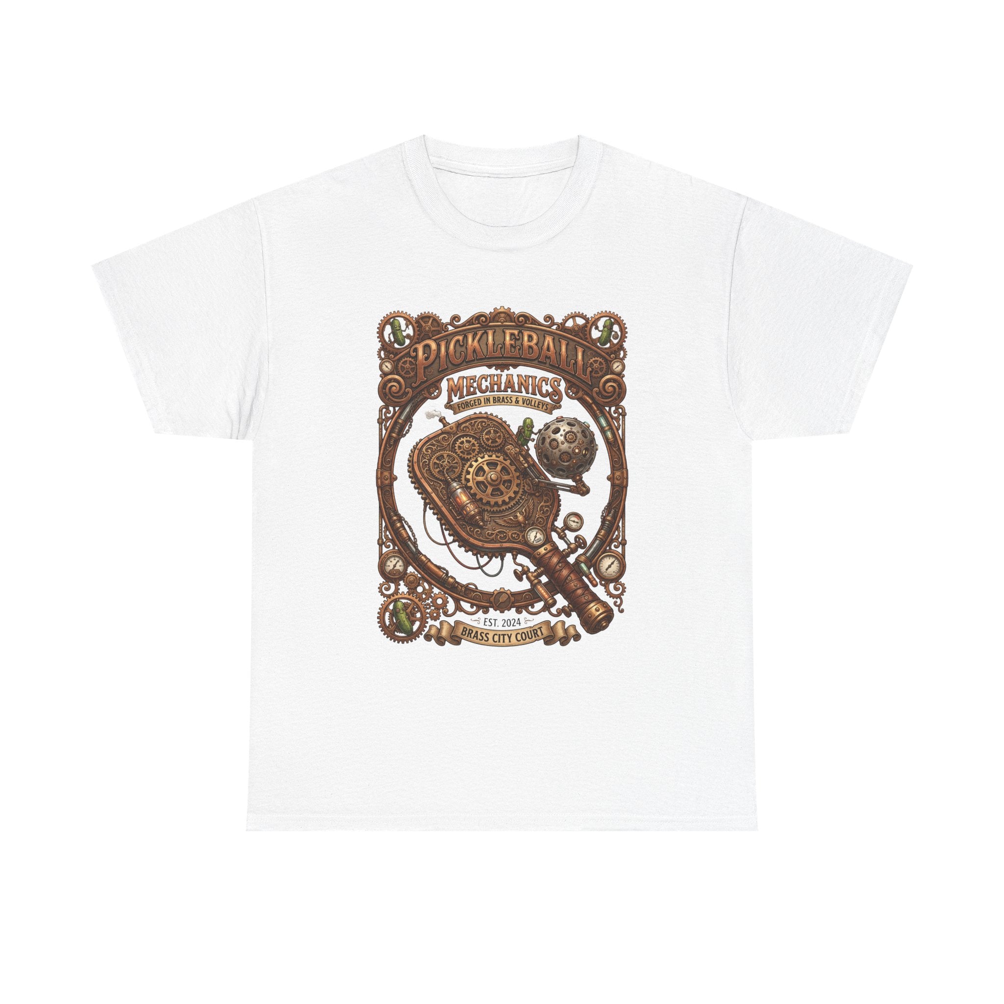 Pickleball Mechanics T-Shirt — Vintage Steampunk Paddle Design