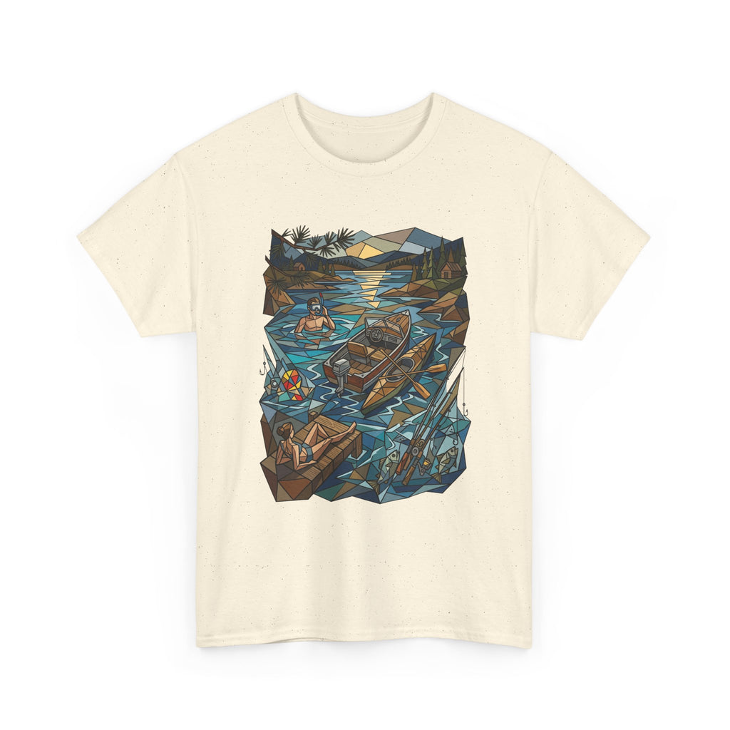 Fishing River Scene T-Shirt — Scenic Canoe & Rowboat Lake Outdoor Adventure Tee