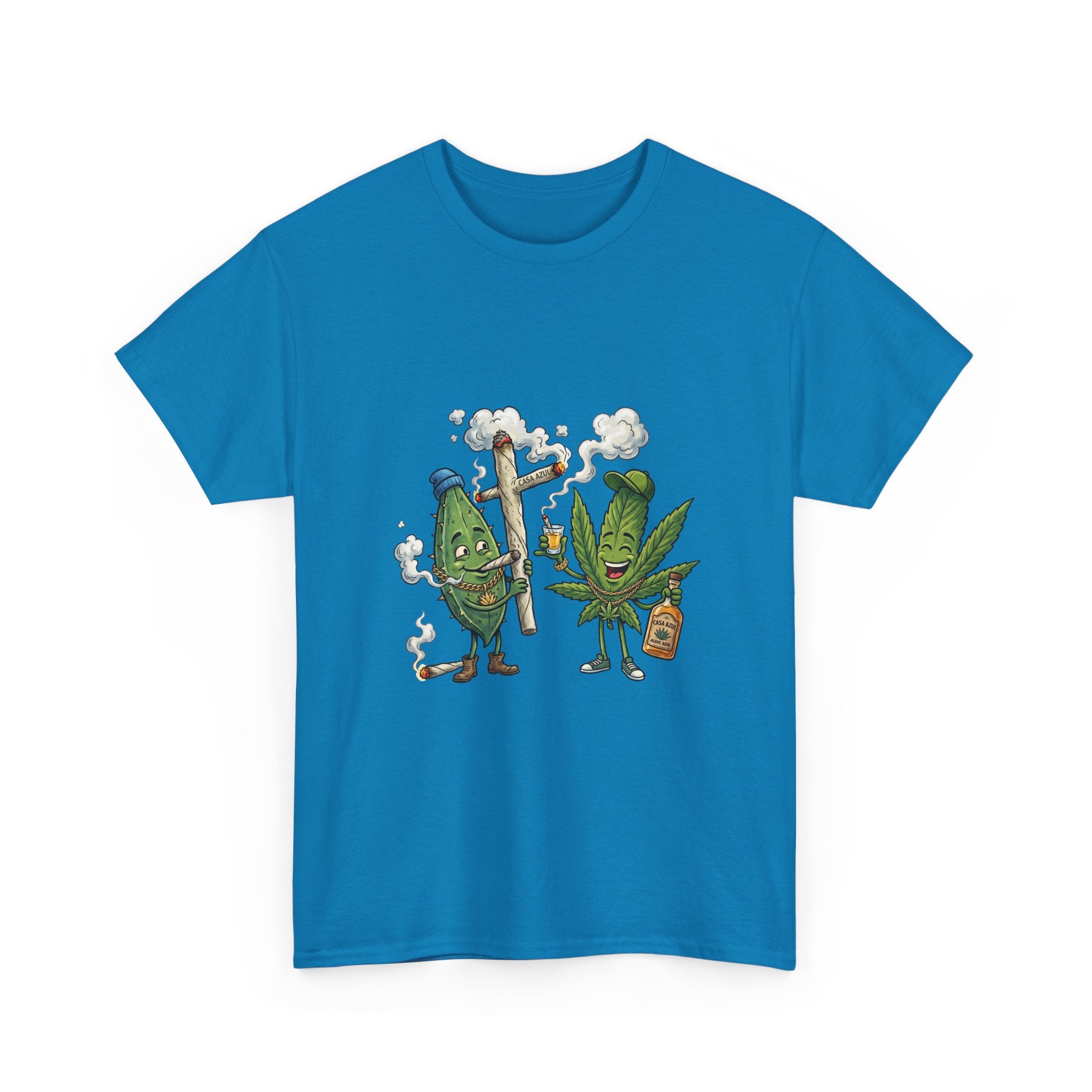 1 Tequila & Cannabis Buds Cartoon Tee — Funny Smoking Weed Plant Graphic T-Shirt