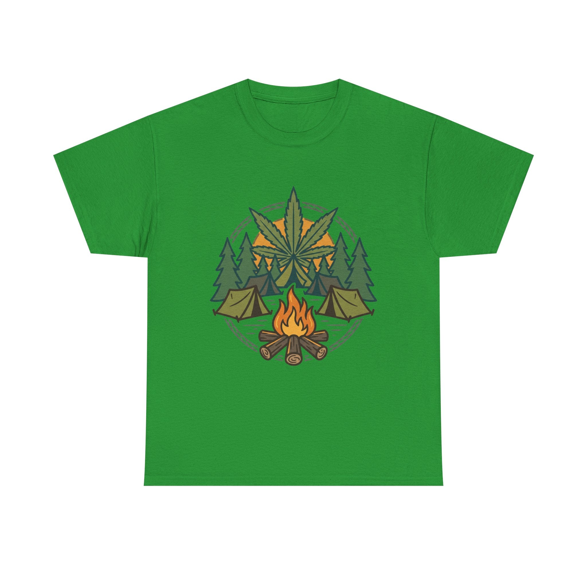 Camping Cannabis T‑Shirt – Outdoorsy Weed Leaf Campfire Graphic Tee