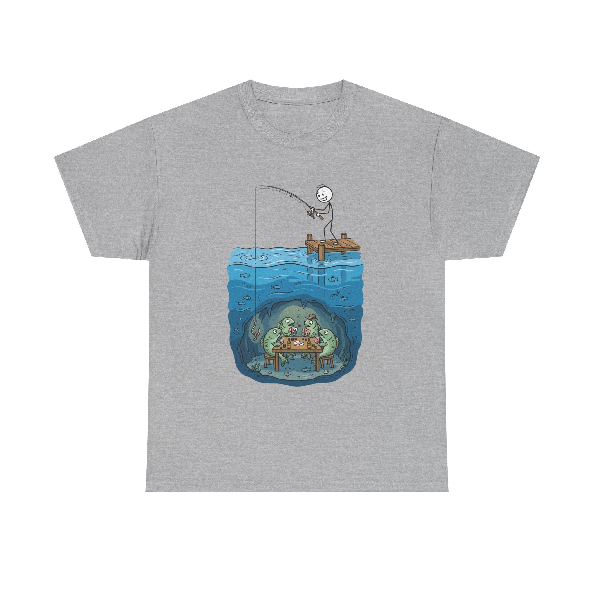 Fishing Tee — Underwater Surprise Cartoon T-Shirt (Fisherman & Sea Creatures)