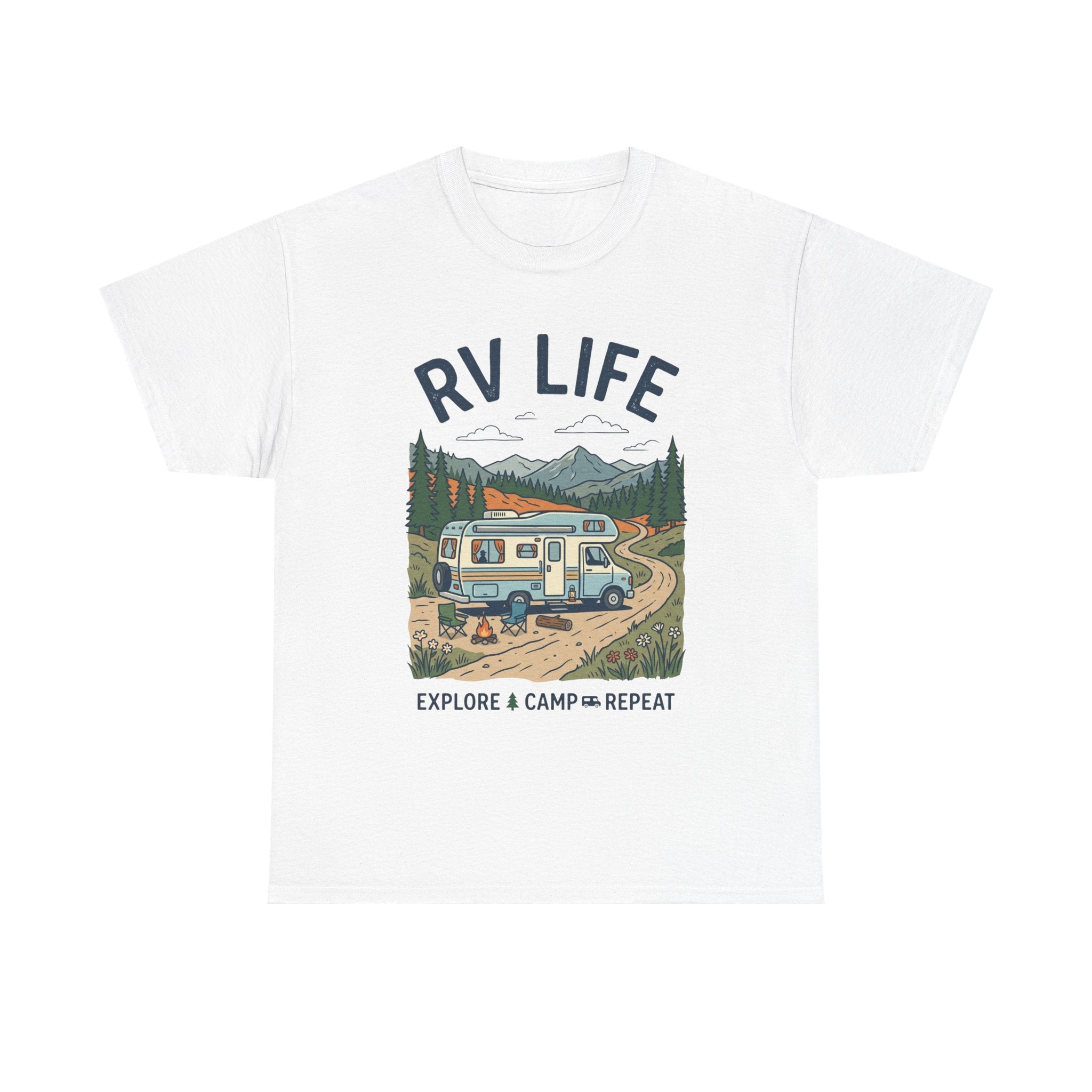 RV Life T-Shirt - Explore & Camp Repeat Vintage Camper Tee
