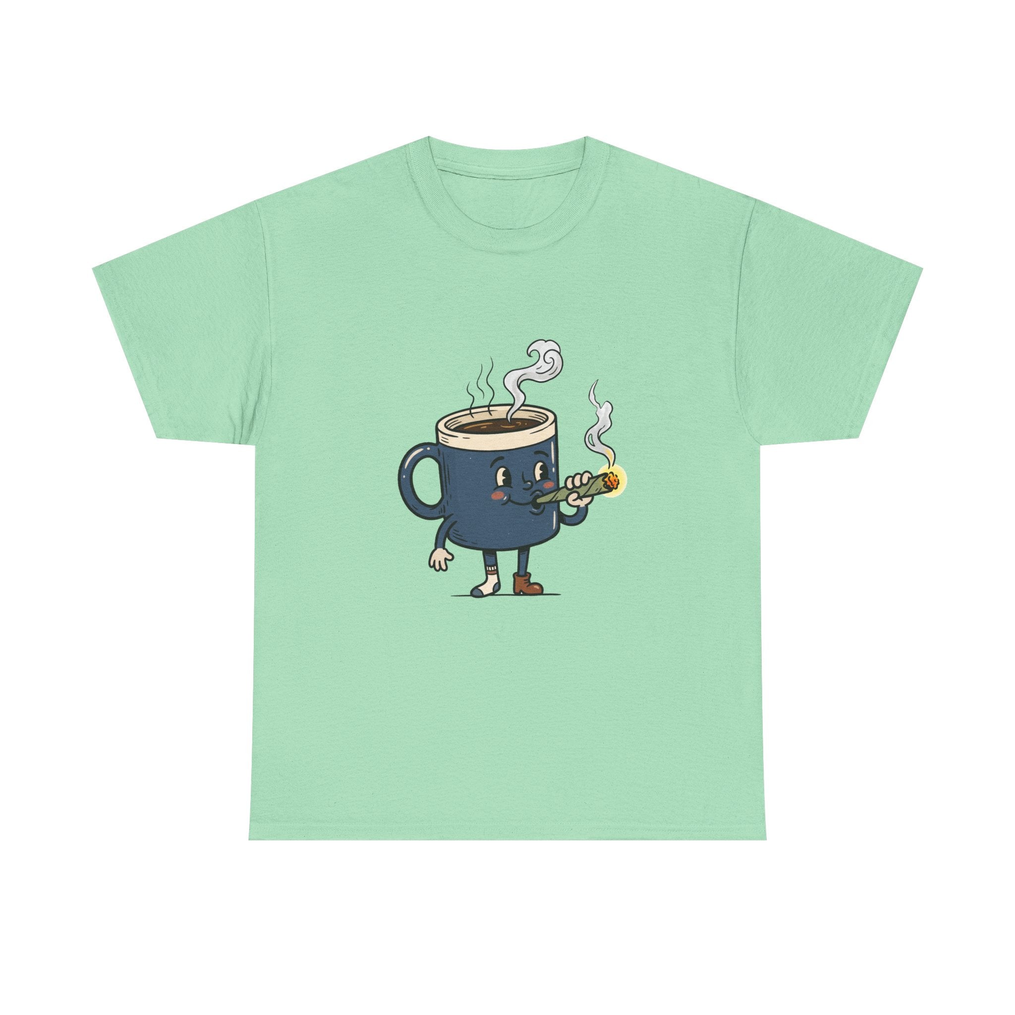 Coffee and a Joint Character Tee — Funny Smoking Joint Cartoon Shirt