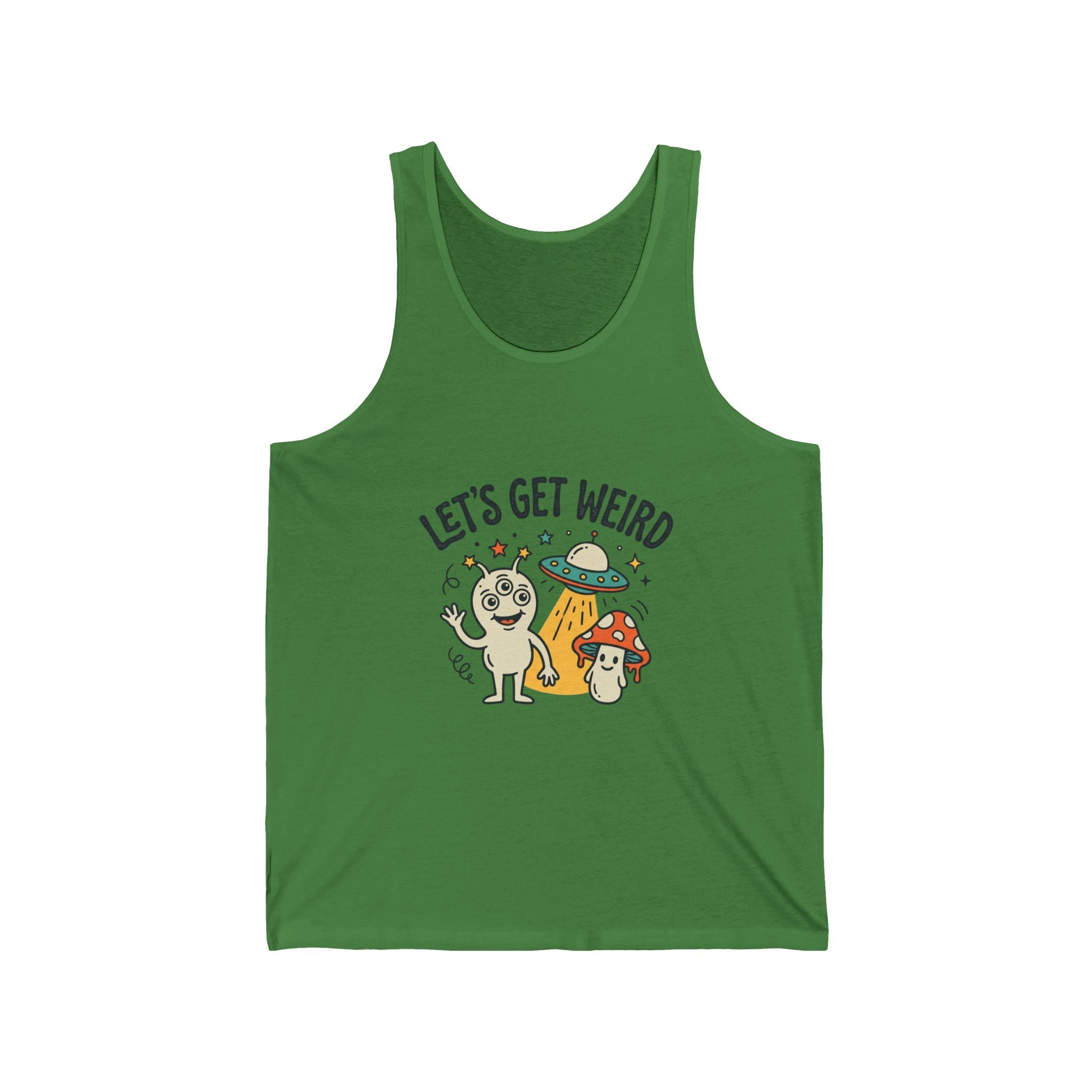 Let’s Get Weird Tank Top — Cute Psychedelic Pug & Mushroom Graphic Tank for Fun-Loving, Festival-Ready Folks