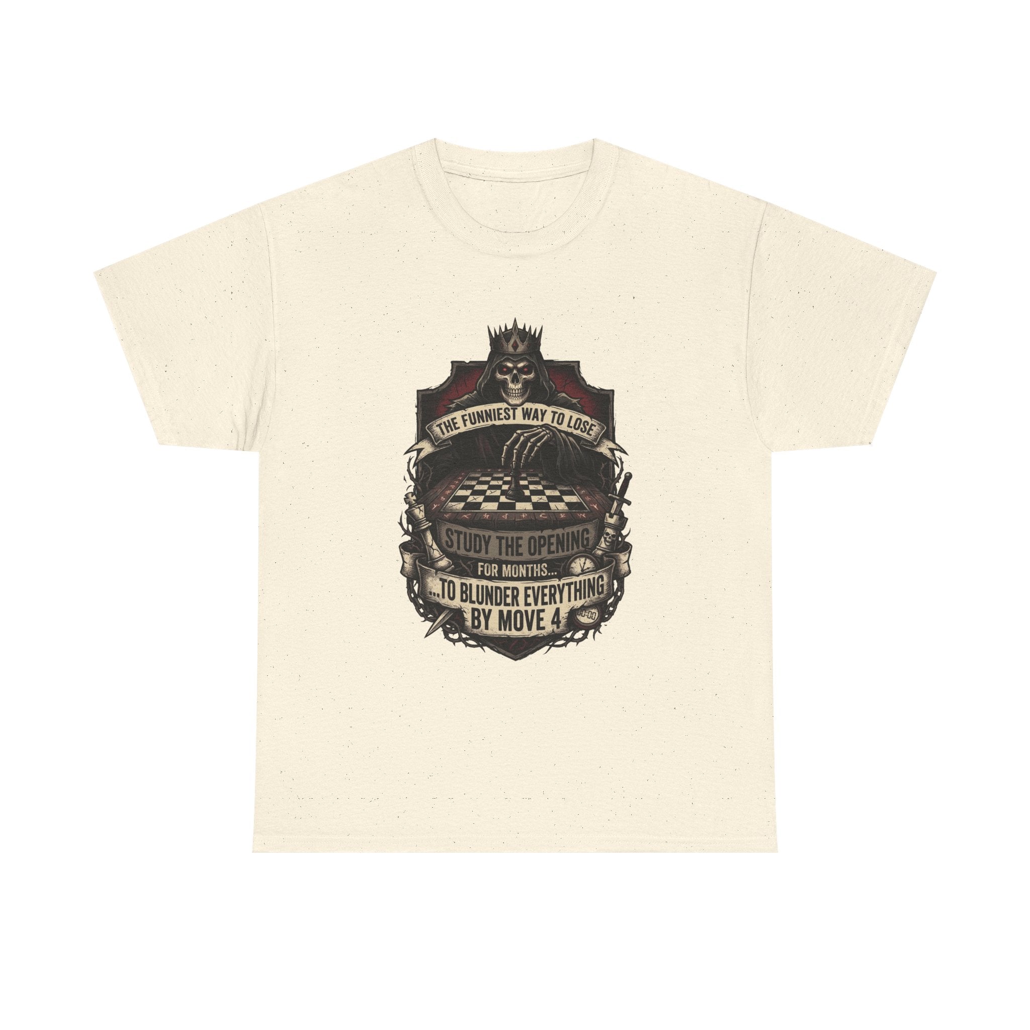 Chess Lover T-Shirt — "Study the Opening... Blunder Everything by Move 4" Vintage Chess Tee