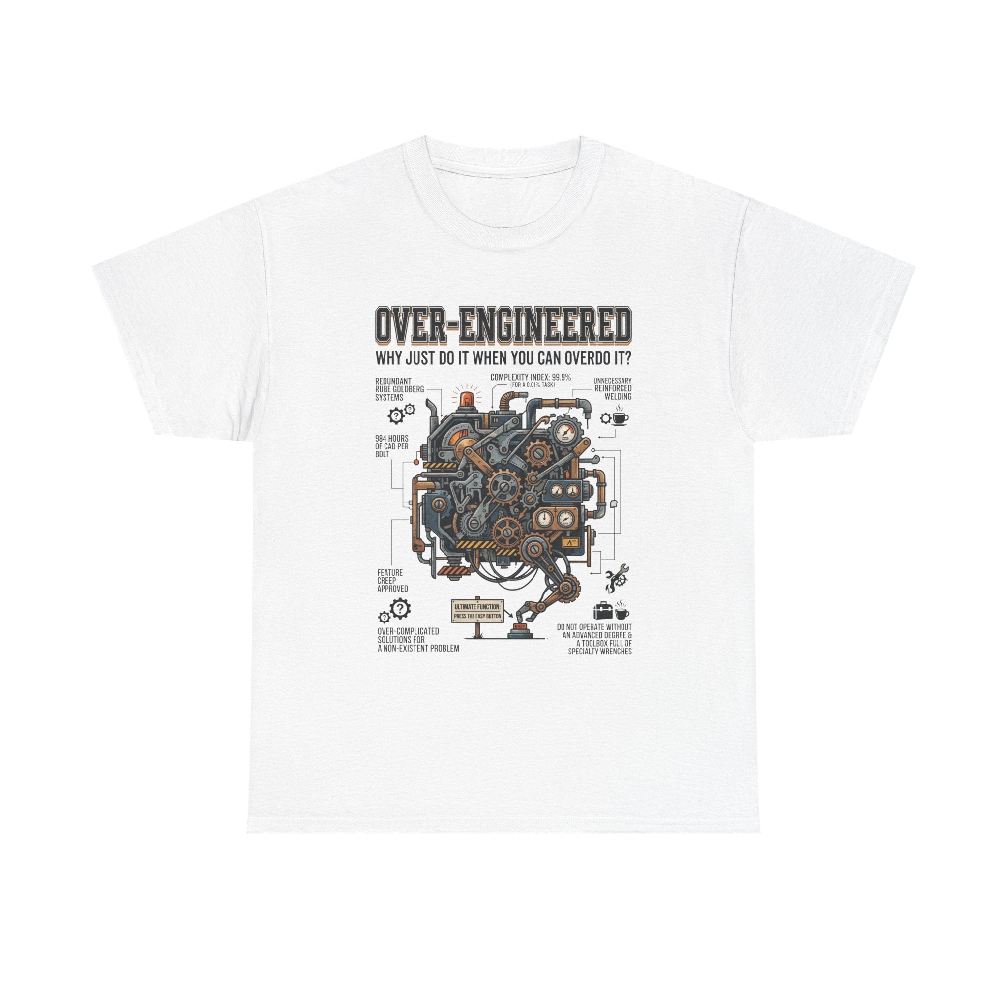 Over-Engineered Tee – Funny Engineer T-Shirt with Mechanical Brain Diagram