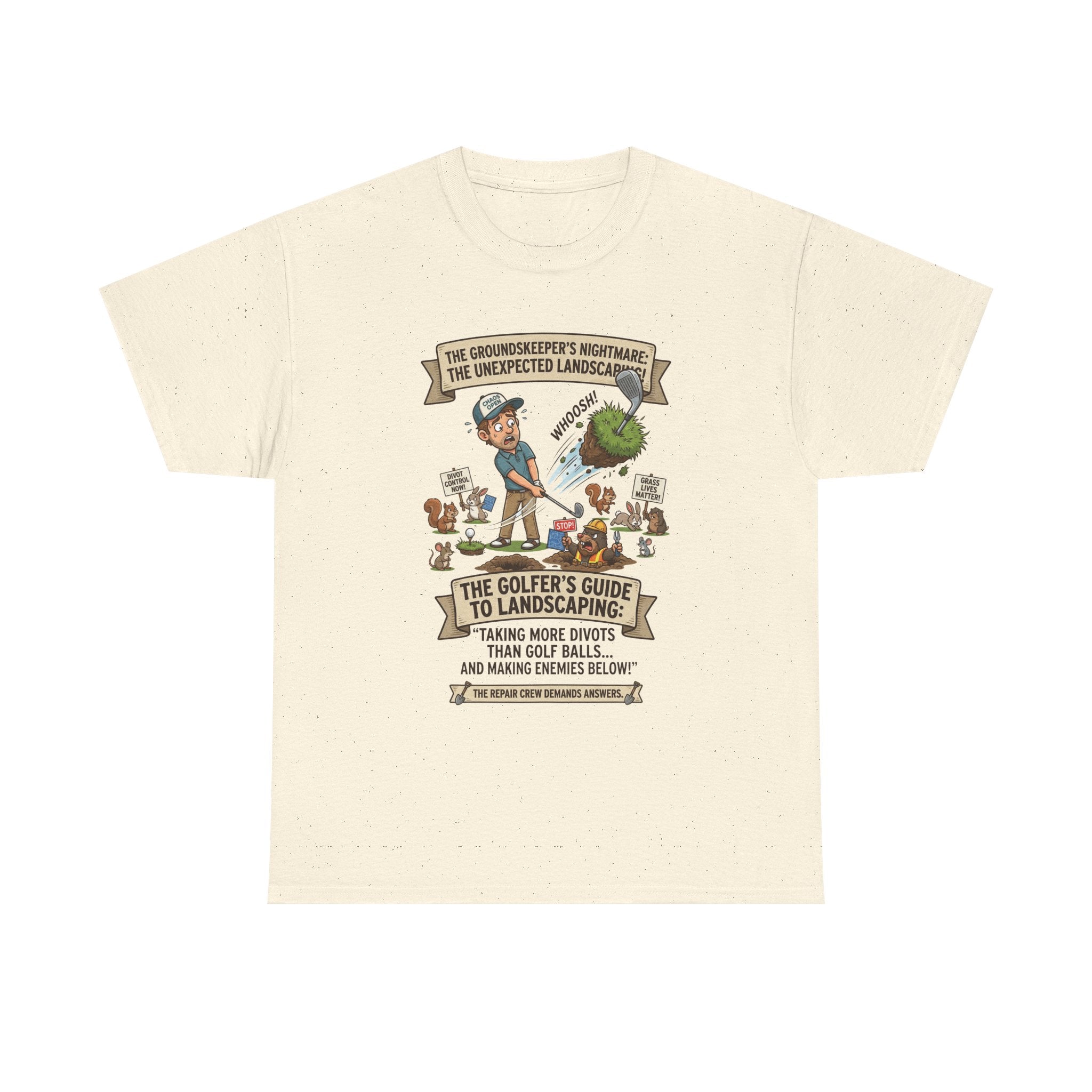 Golf T-Shirt — "The Golfer’s Guide to Landscaping" Funny Divot Course Humor Tee