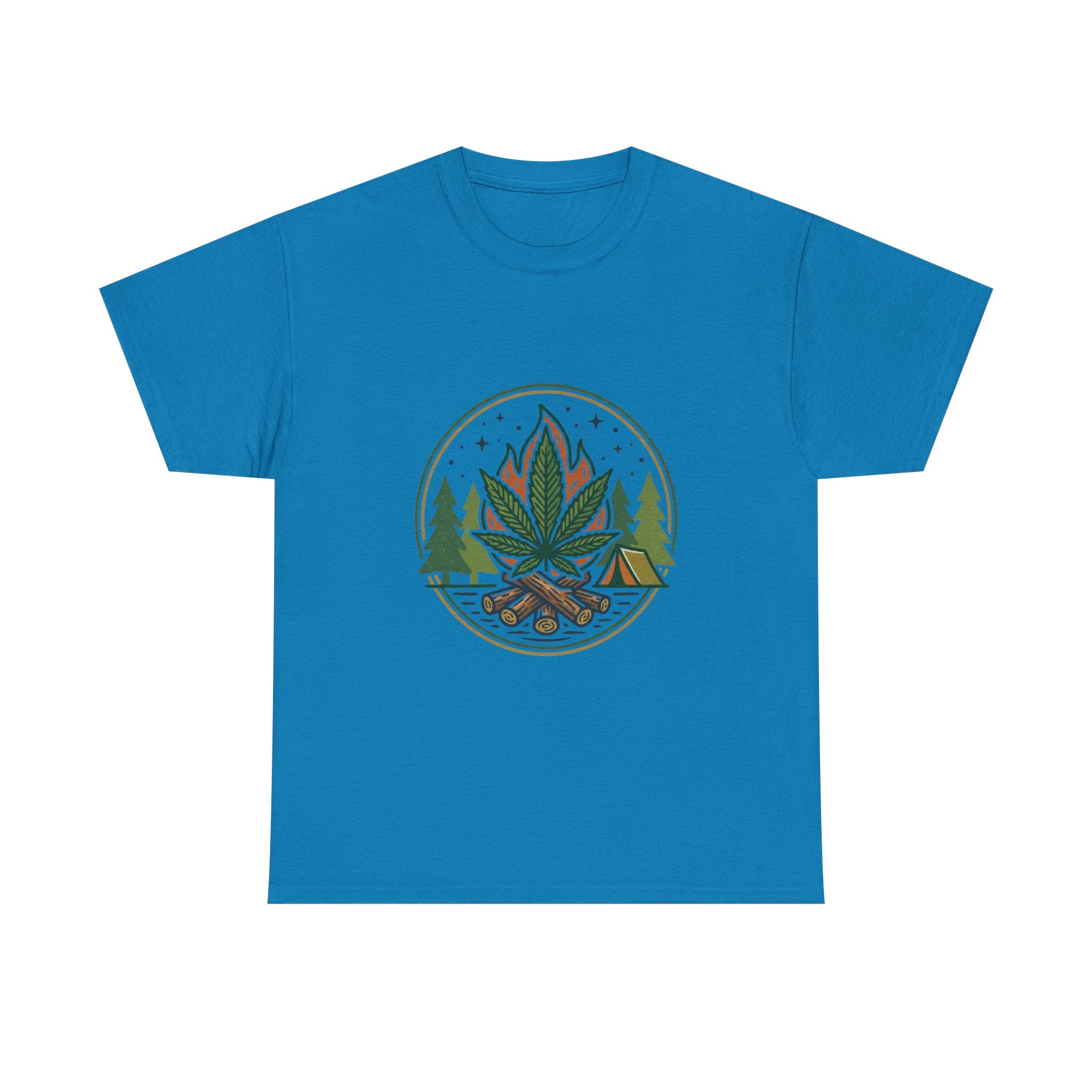 Cannabis Campfire Tee — Outdoor Weed Leaf Forest Graphic T-Shirt