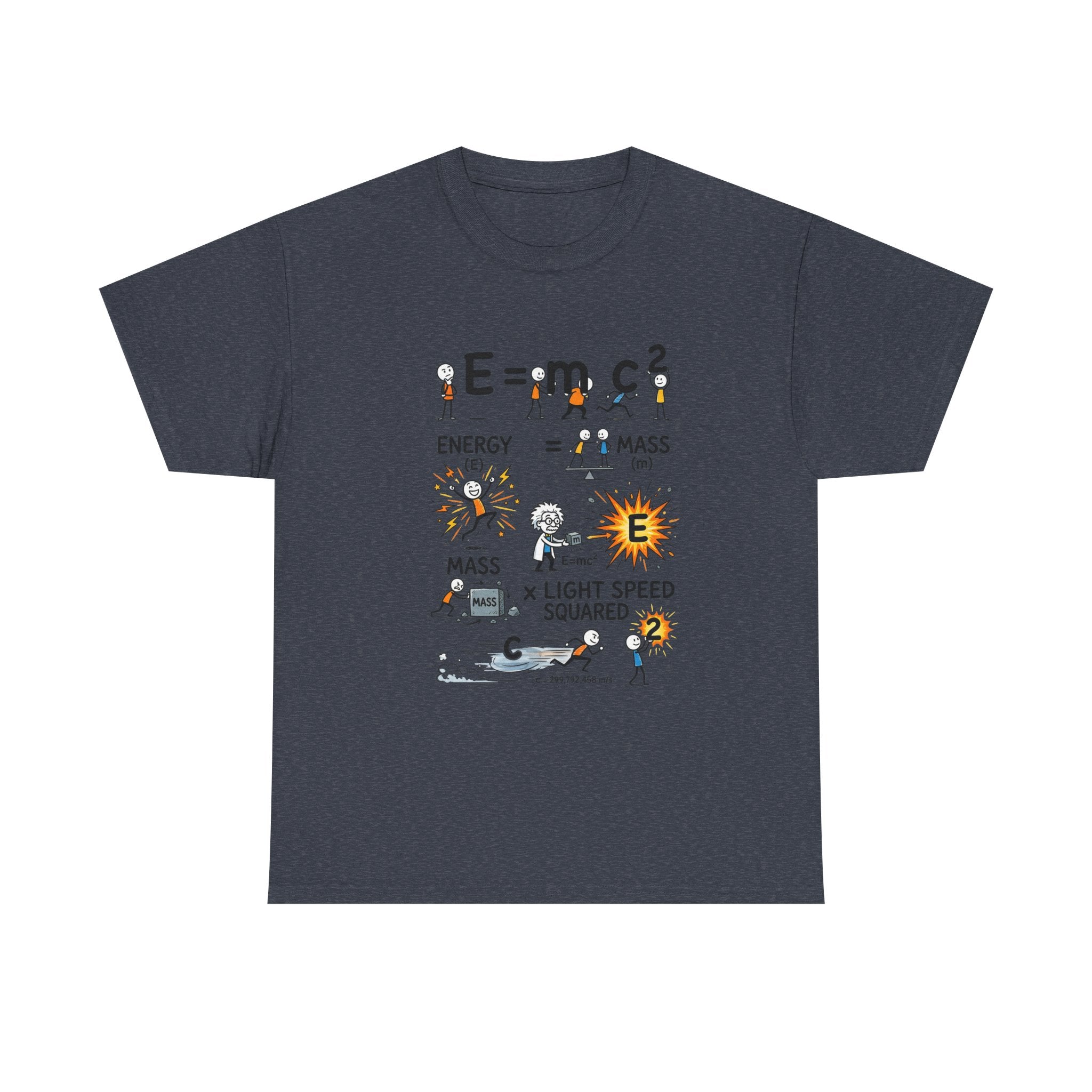 E=mc2 Cartoon Science T-Shirt — Funny Physics Diagram Tee for Students & Teachers