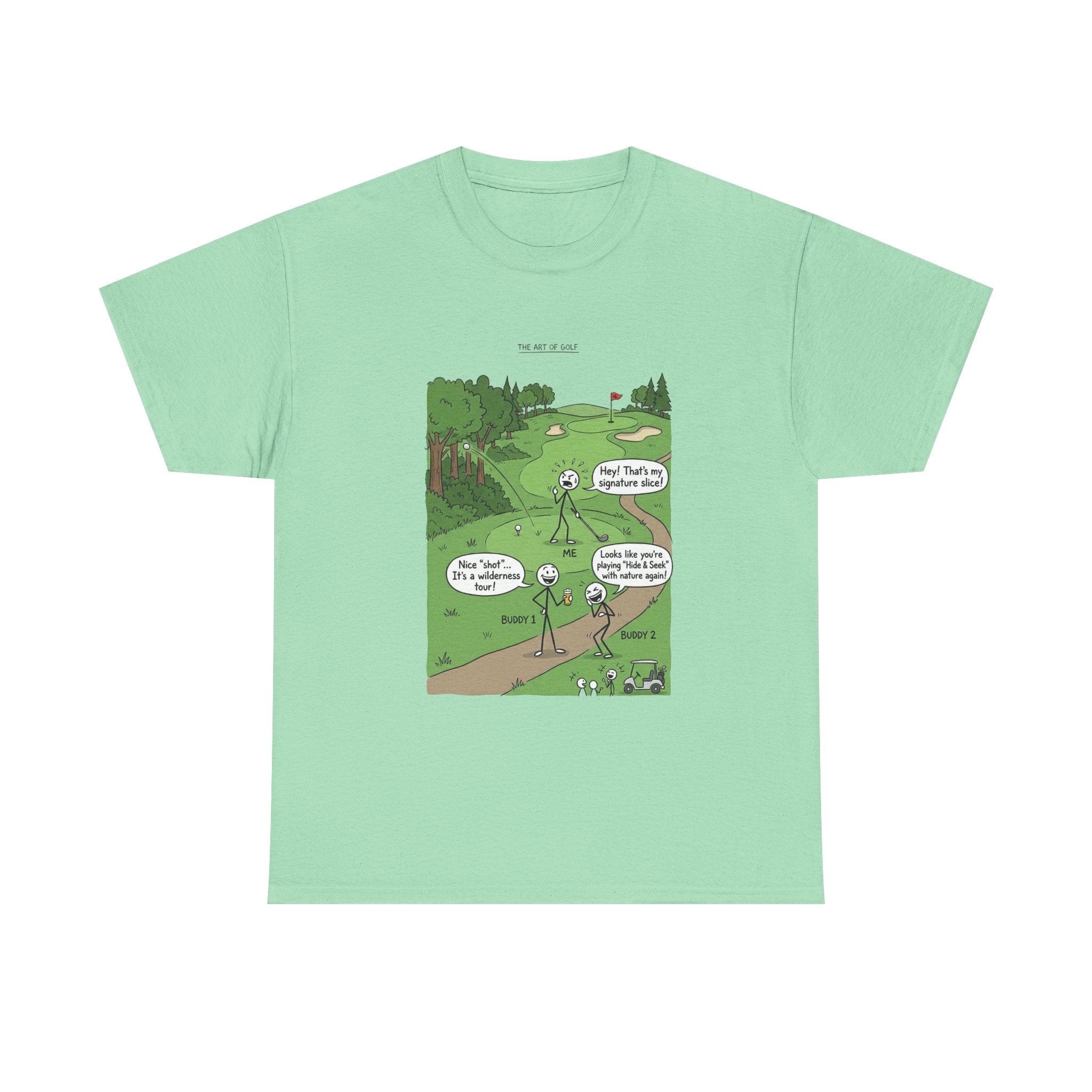 Golf Cartoons Graphic Tee — Funny Golf Humor T-Shirt ("Fore! That's a Mulligan, Dad")