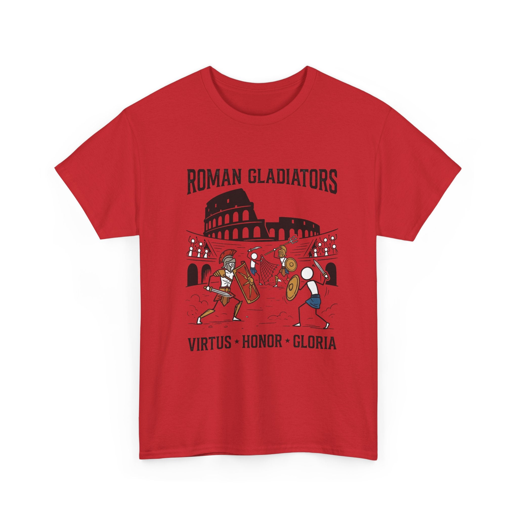 Roman Gladiators T-Shirt — Colosseum Design with "Virtus • Honor • Gloria"