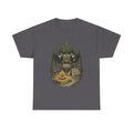 Camping Bear Graphic Tee — Forest Campfire & Leaf Emblem T-Shirt