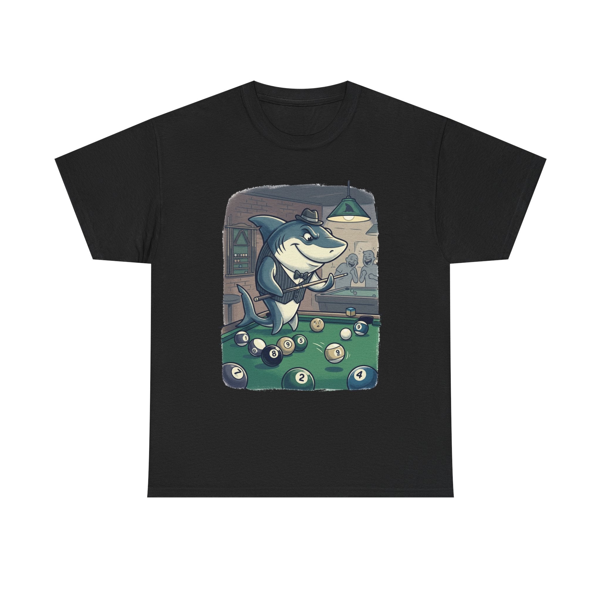 Shark Playing Pool T-Shirt – Funny Billiards Cartoon Tee