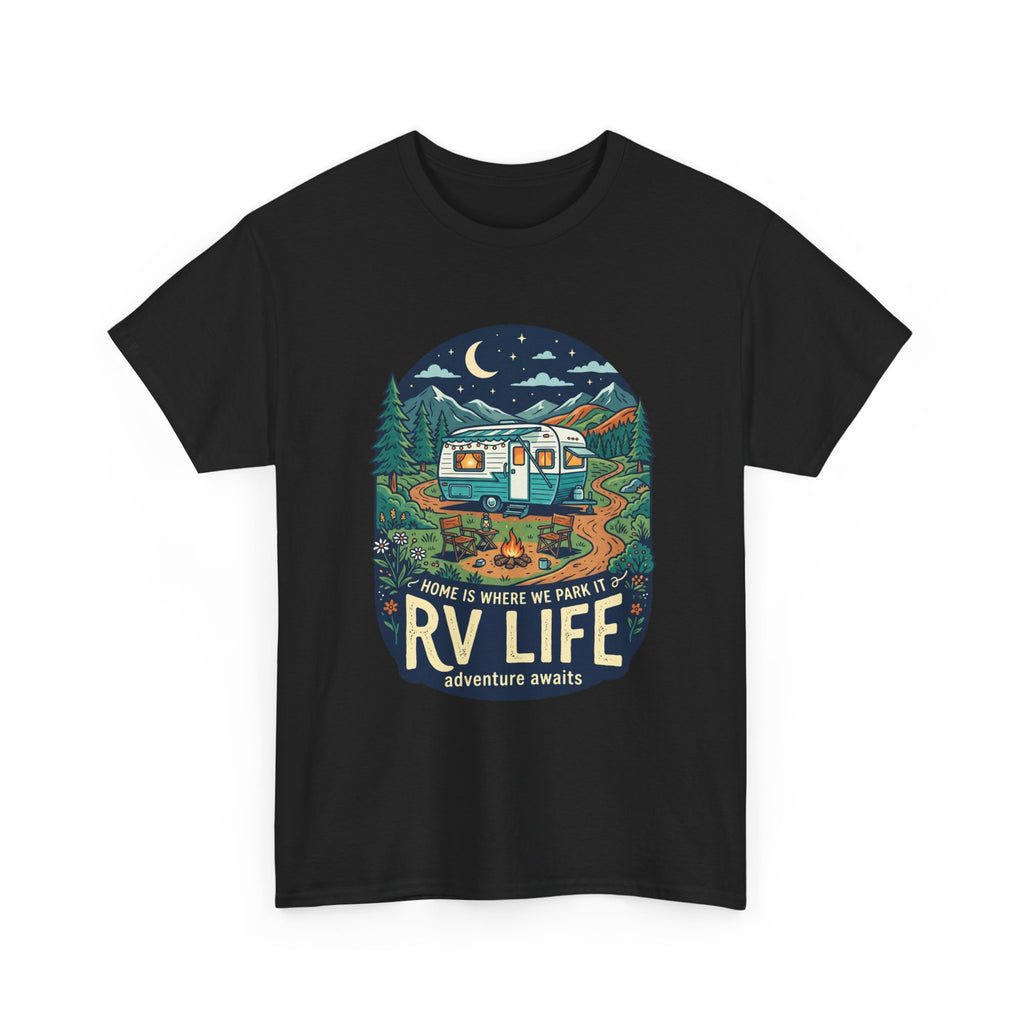 RV Life T-Shirt — Retro Camper Graphic Tee (“Home Is Where We Park It”)