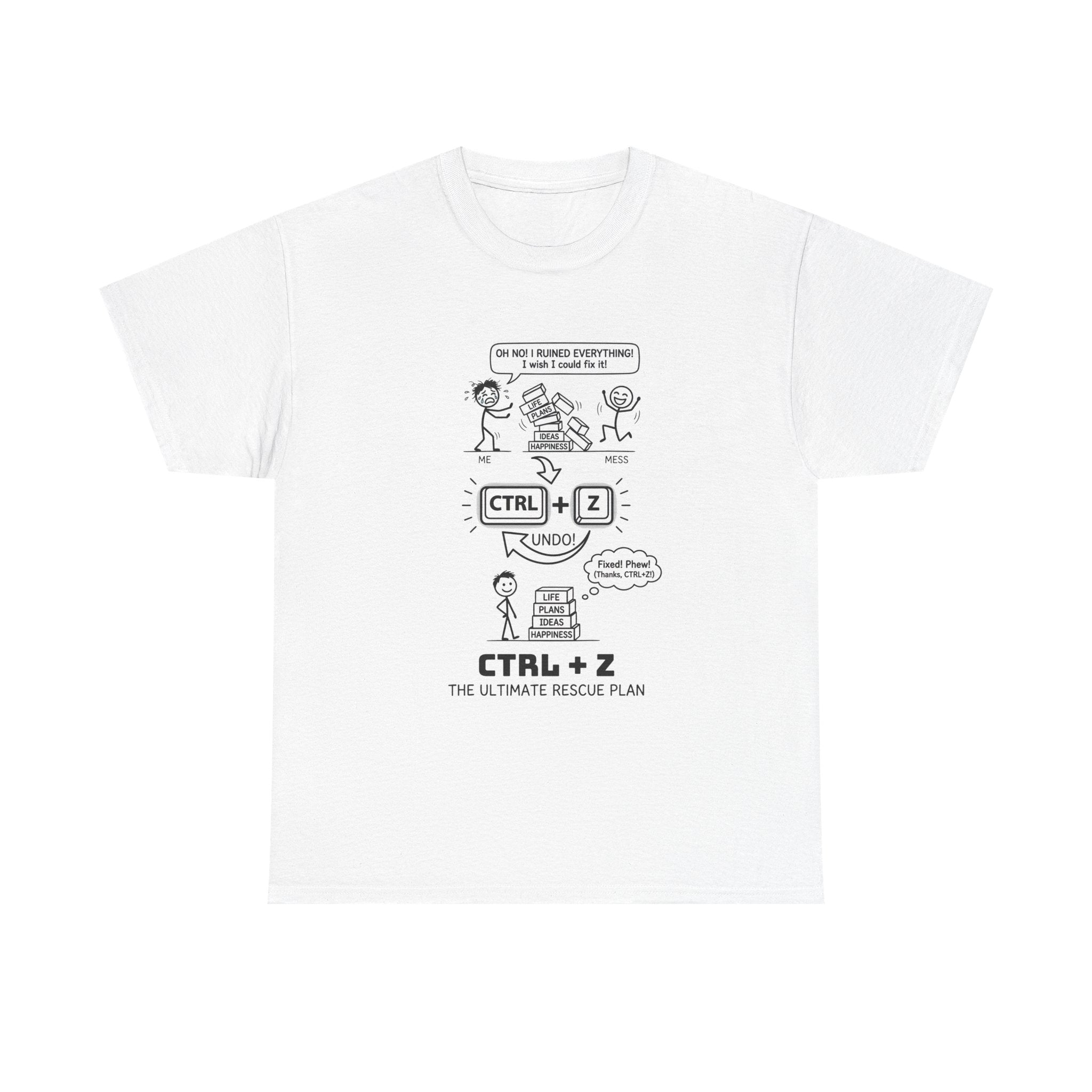 CTRL + Z T-Shirt — Funny Programmer Comic Tee ("The Ultimate Rescue Plan")