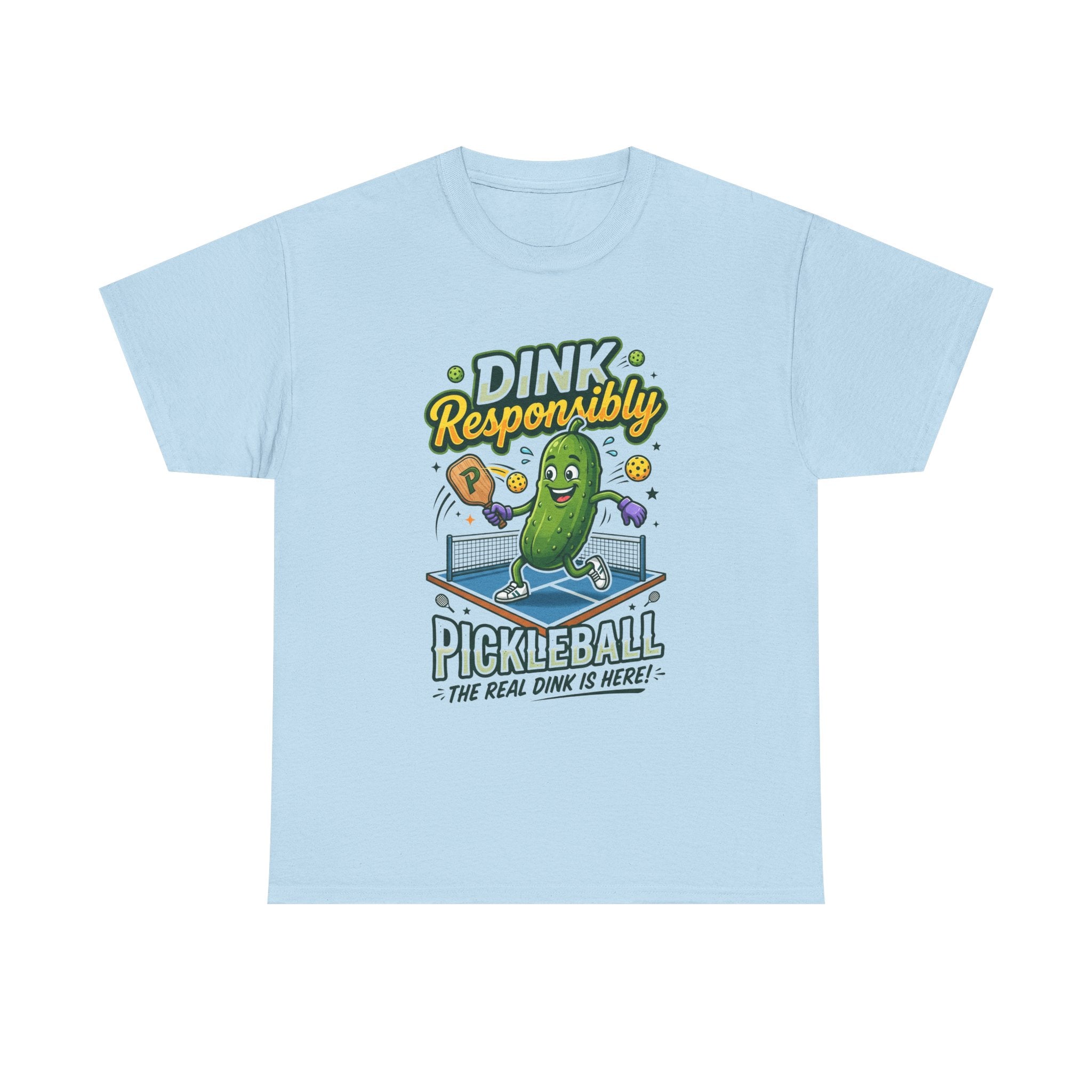 Pickleball T-Shirt — "Dink Responsibly" Funny Pickle Cartoon Tee