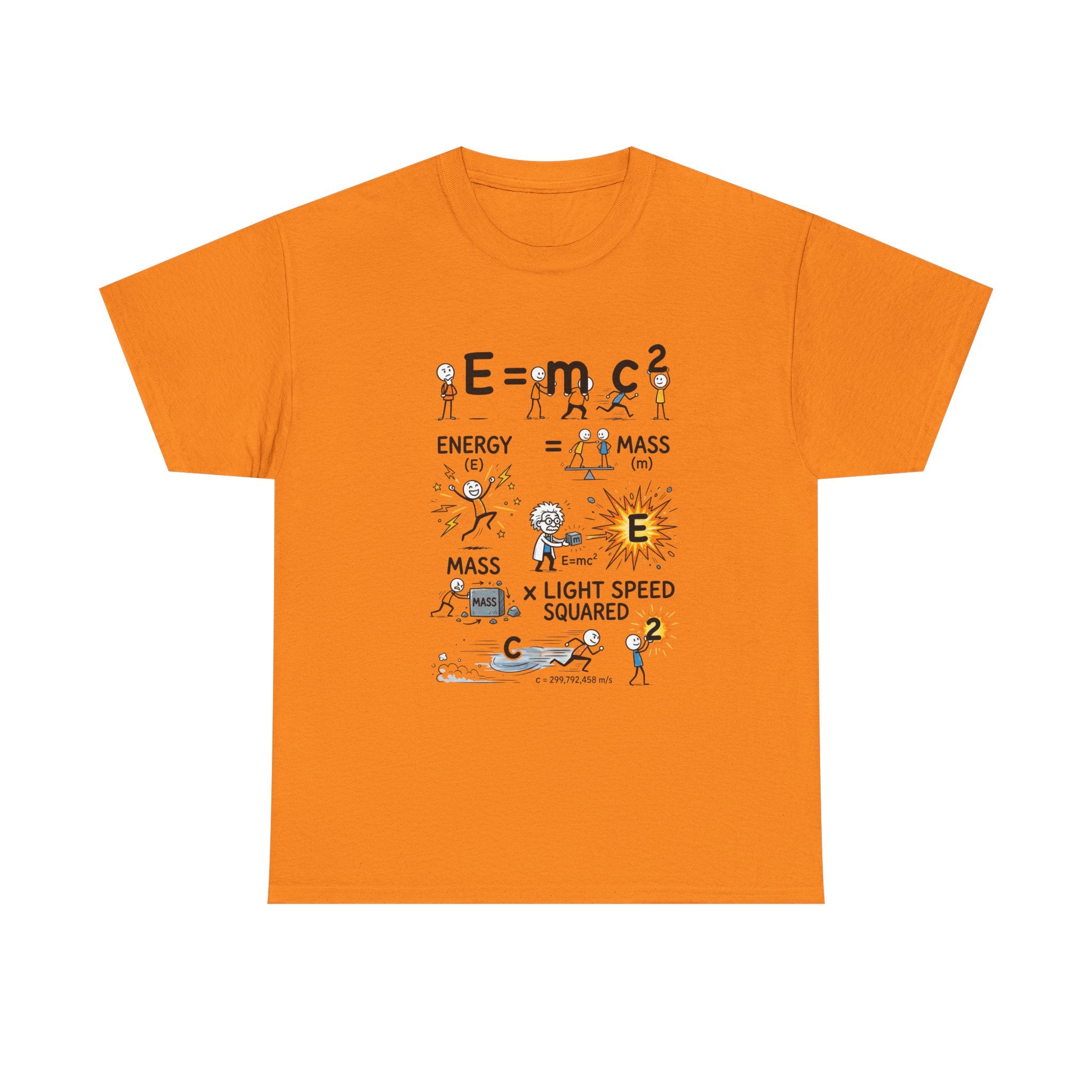 E=mc2 Cartoon Science T-Shirt — Funny Physics Diagram Tee for Students & Teachers