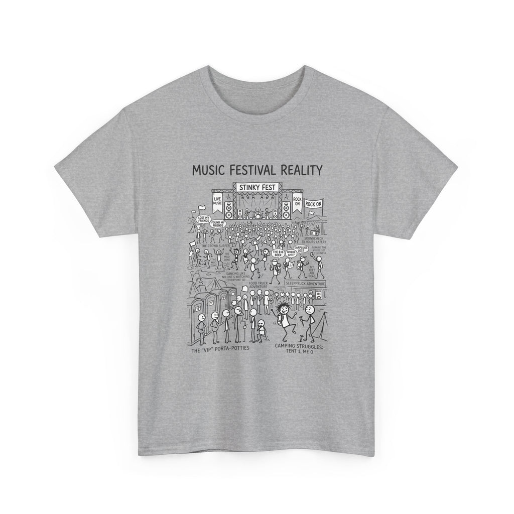 T-Shirt — "Music Festival Reality" Cartoon Illustration Tee
