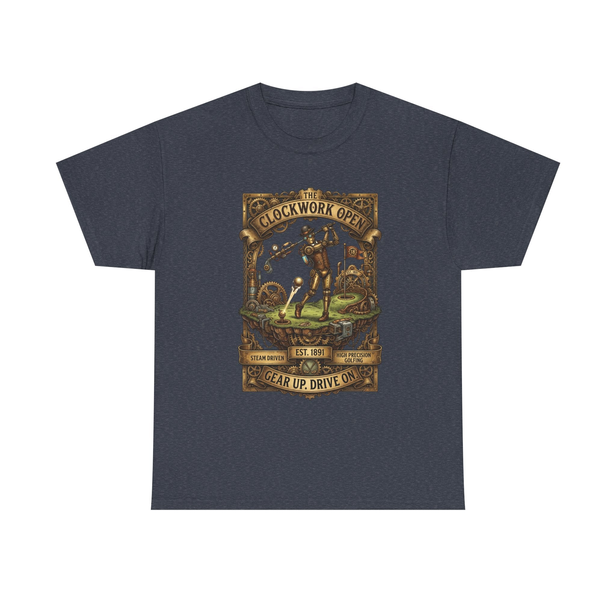 Steampunk Golf Tee — Vintage Mechanical Tin Man Graphic T-Shirt