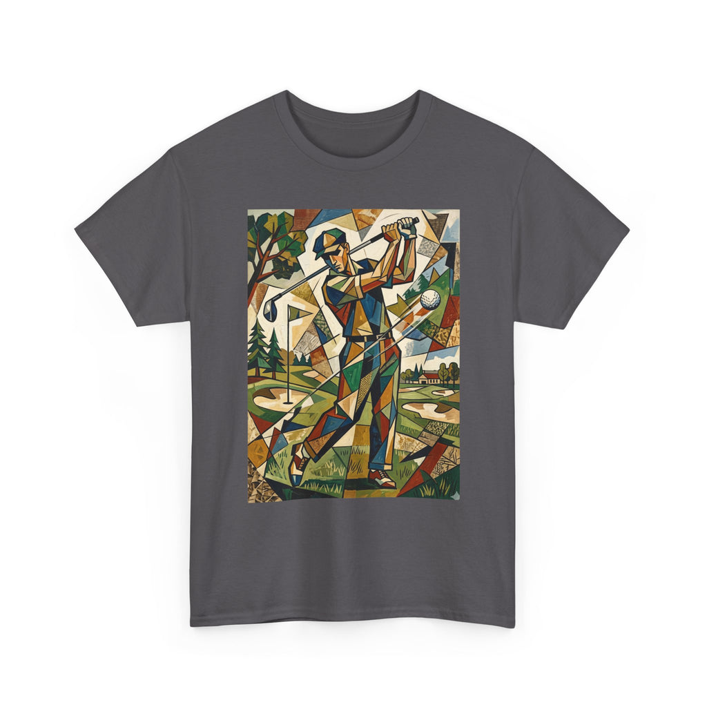Abstract Golfer Art T-Shirt — Colorful Geometric Golf Scene Tee