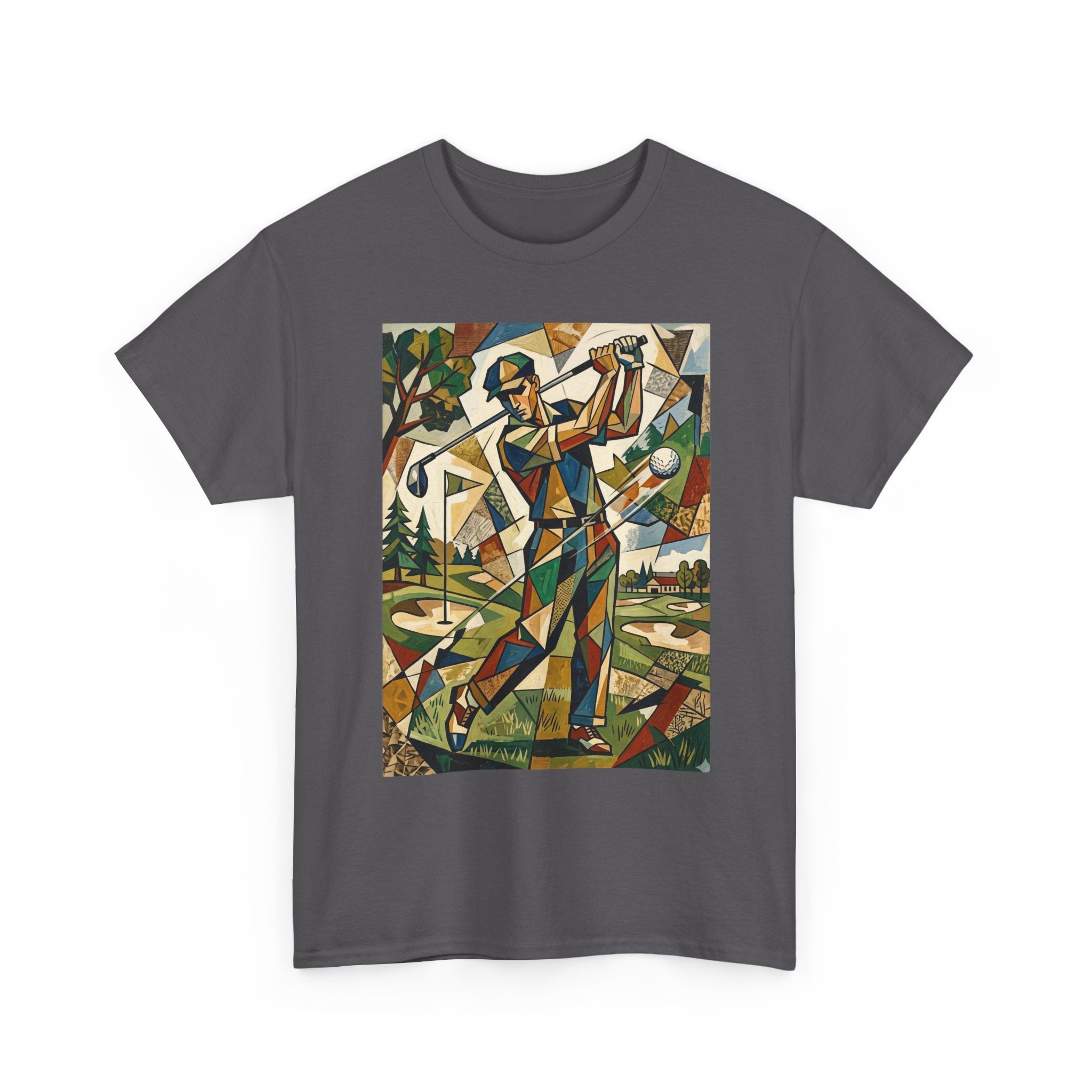 Abstract Golfer Art T-Shirt — Colorful Geometric Golf Scene Tee