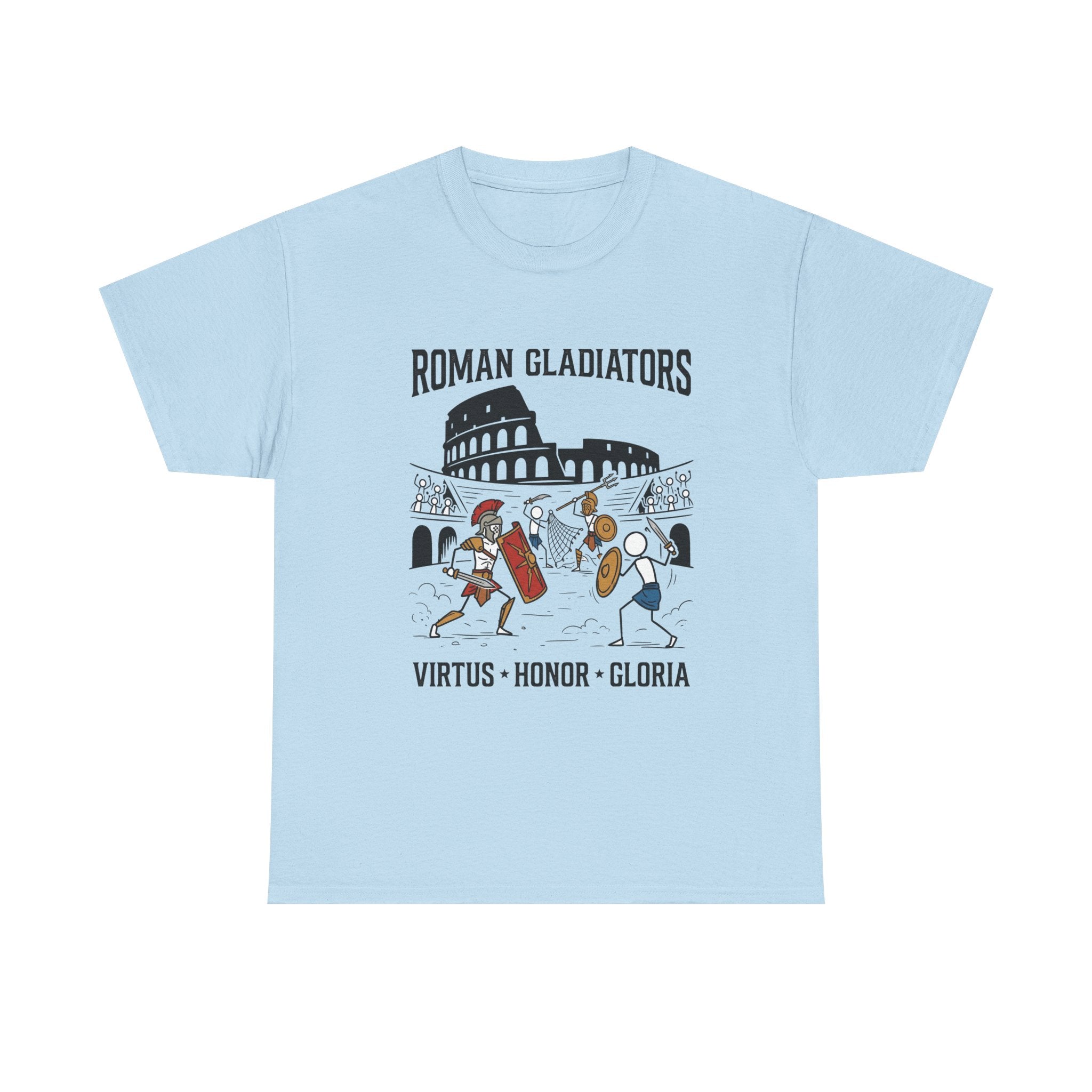 Roman Gladiators T-Shirt — Colosseum Design with "Virtus • Honor • Gloria"