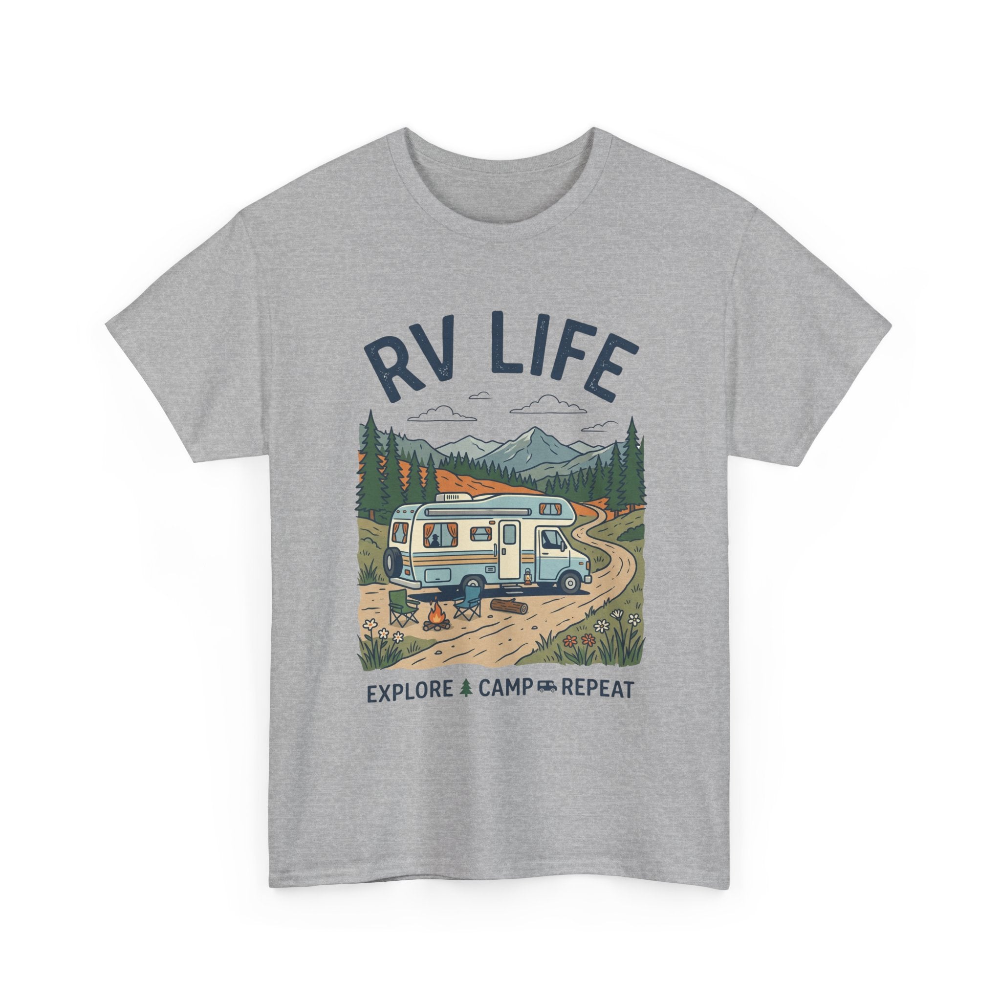 RV Life T-Shirt - Explore & Camp Repeat Vintage Camper Tee