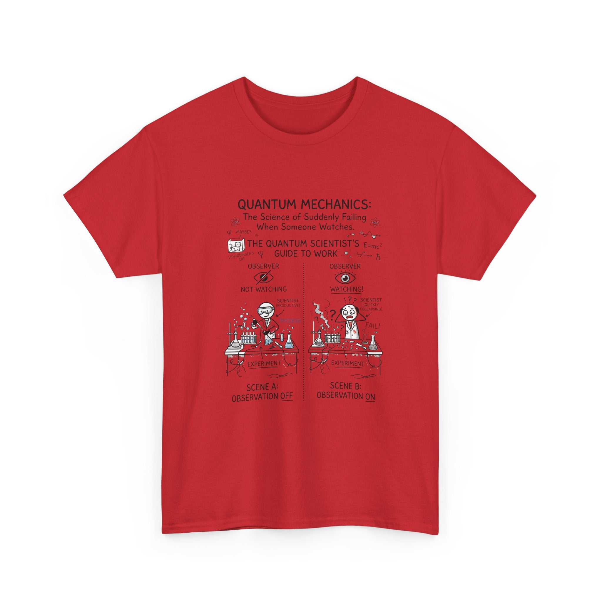 Quantum Mechanics Cartoon T‑Shirt — Funny Science Diagram Tee