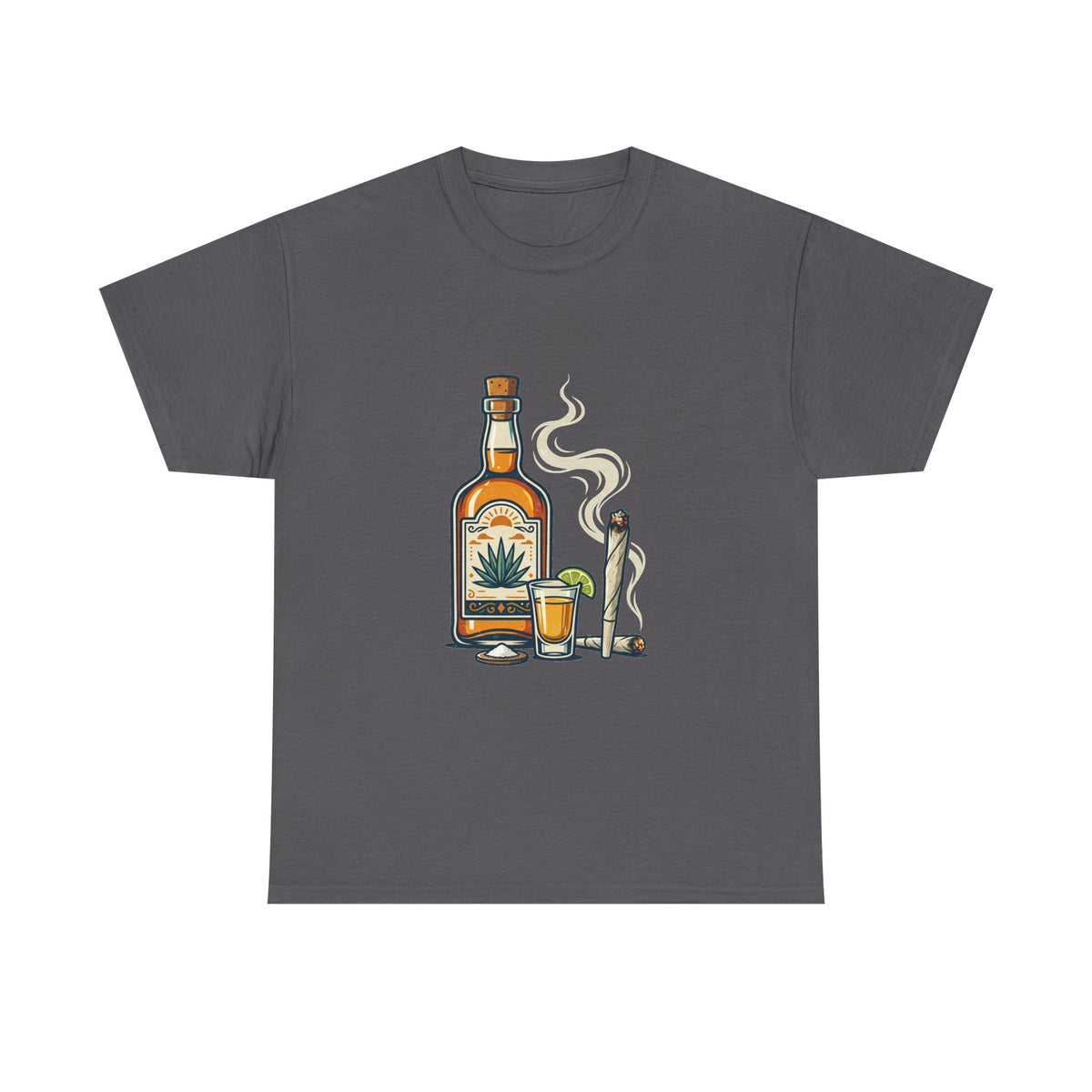 1 Tequila & Joint T-Shirt — Mexican Agave Bottle with Shot Glass and Joint Graphic