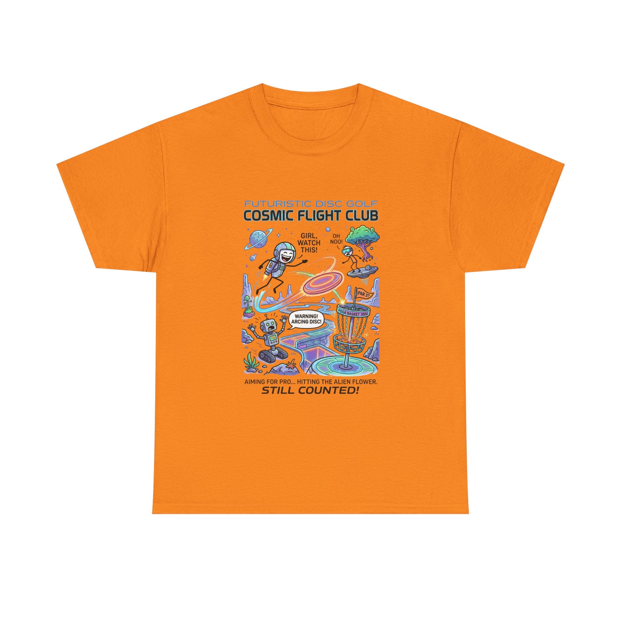 Cosmic Flight Club Disc Golf T-Shirt — Futuristic Outer Space Design