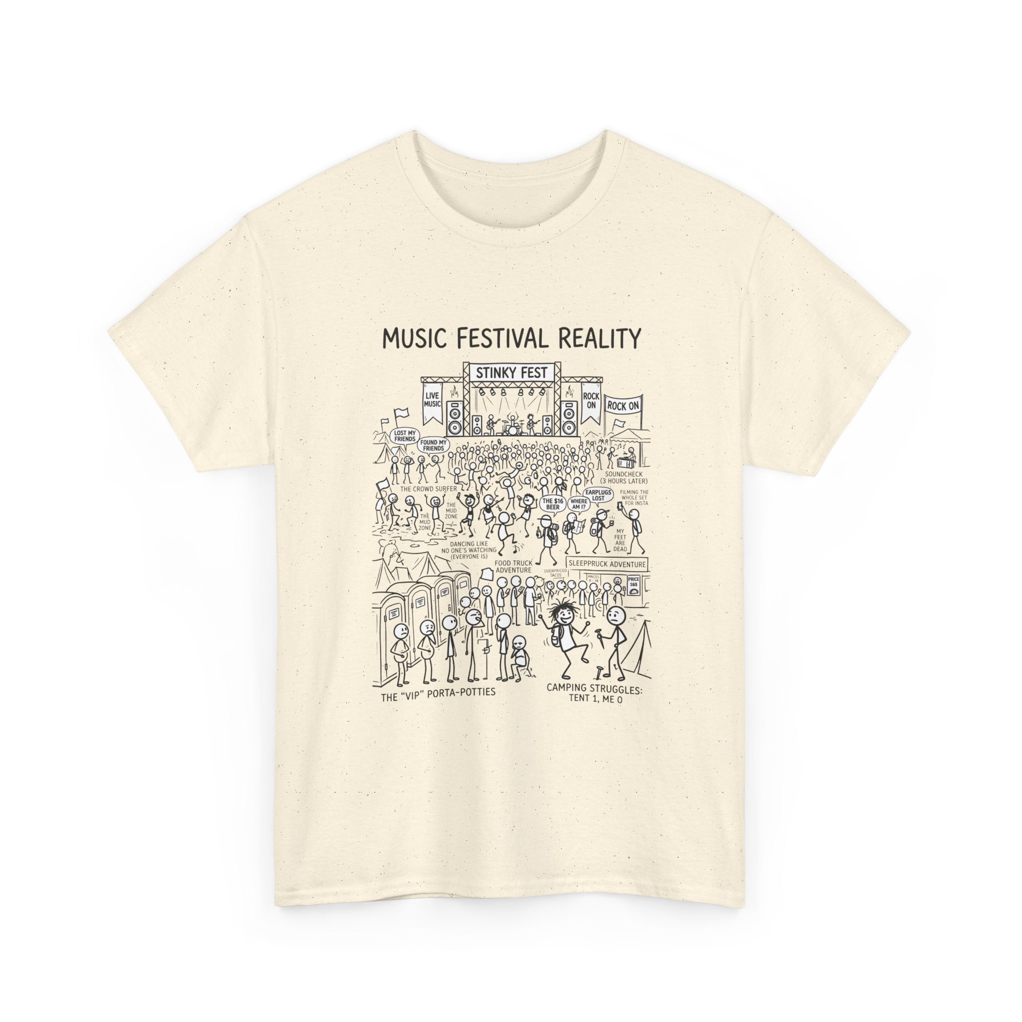 T-Shirt — "Music Festival Reality" Cartoon Illustration Tee