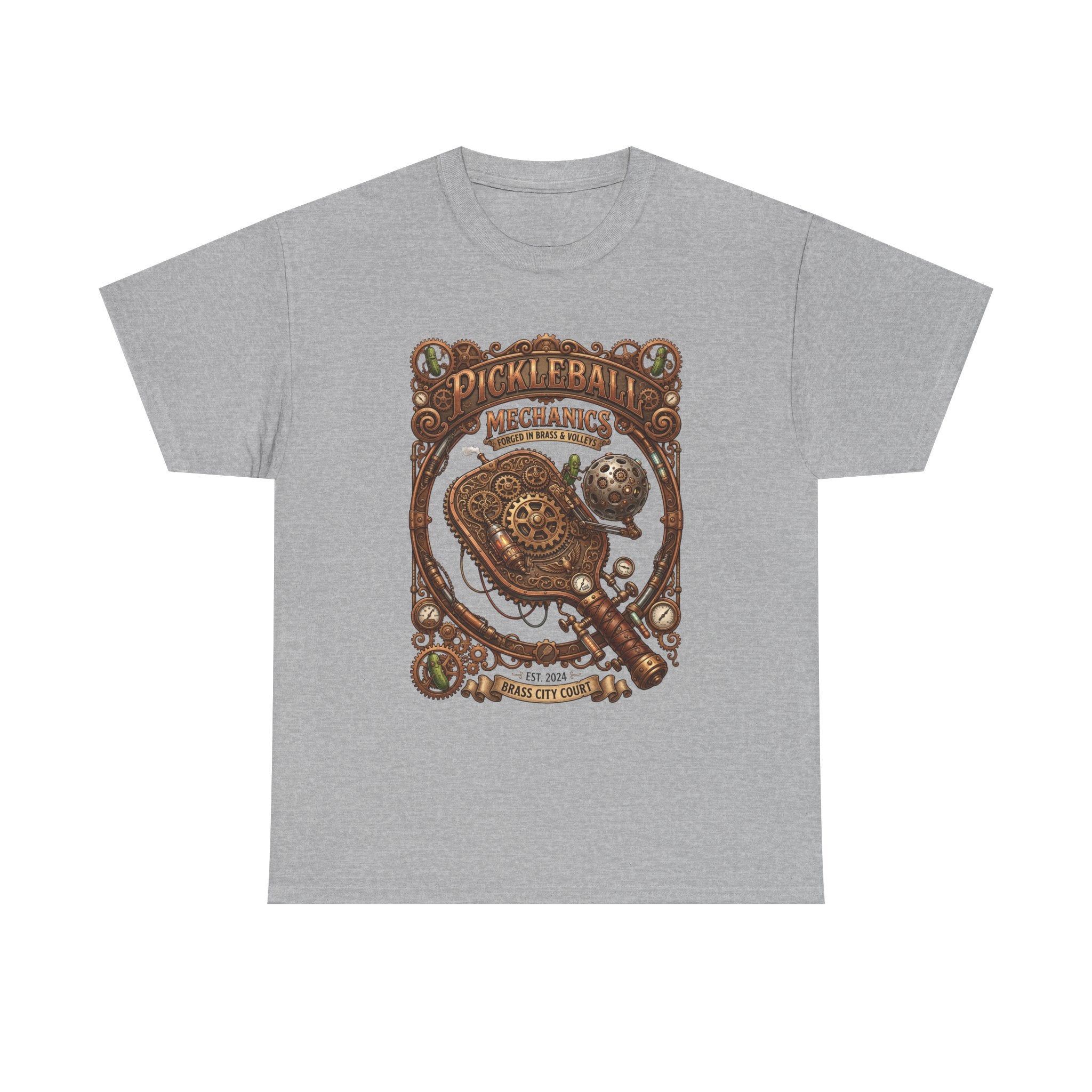 Pickleball Mechanics T-Shirt — Vintage Steampunk Paddle Design