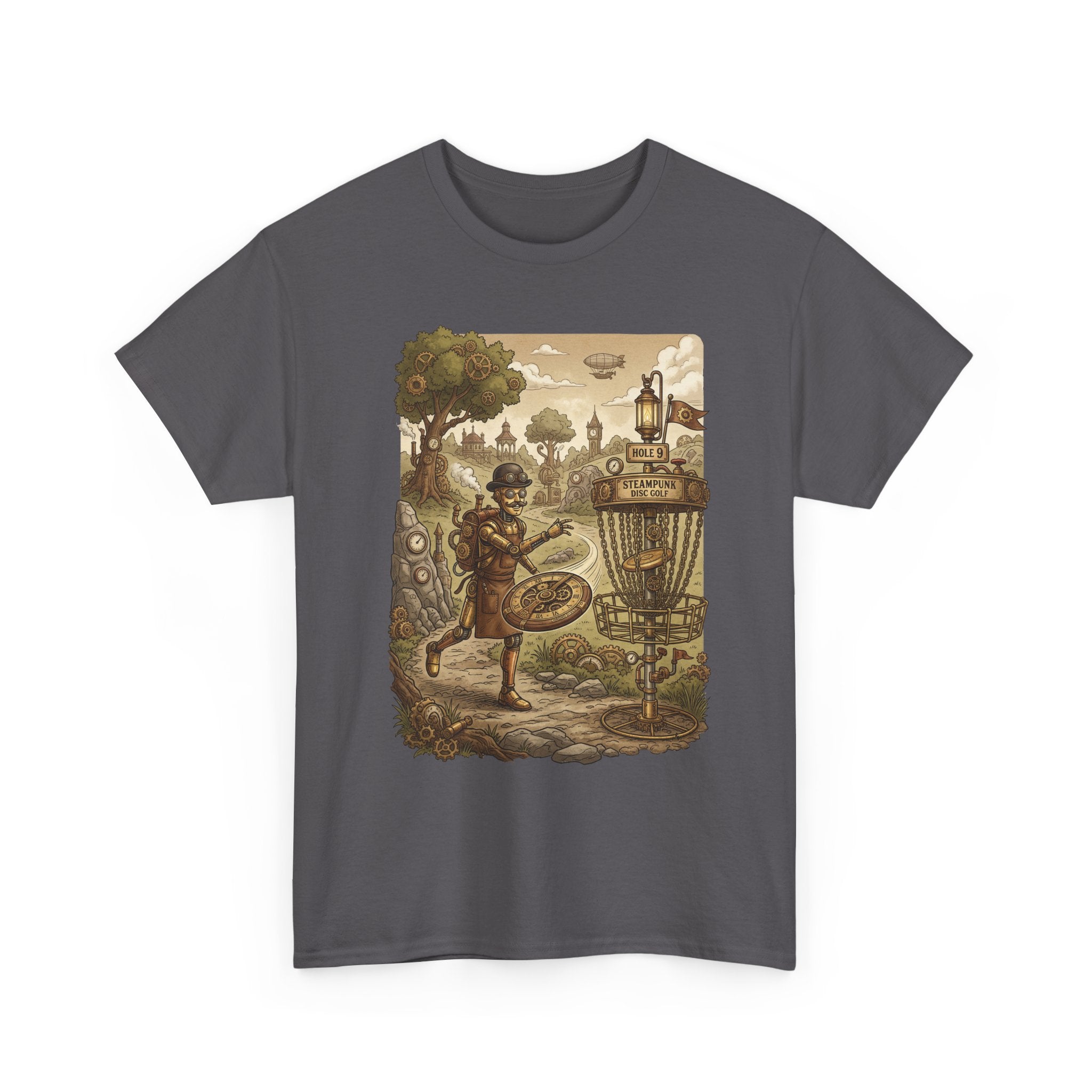 Steampunk Disc Golf Adventure Tee — Vintage Woodland Basket Design