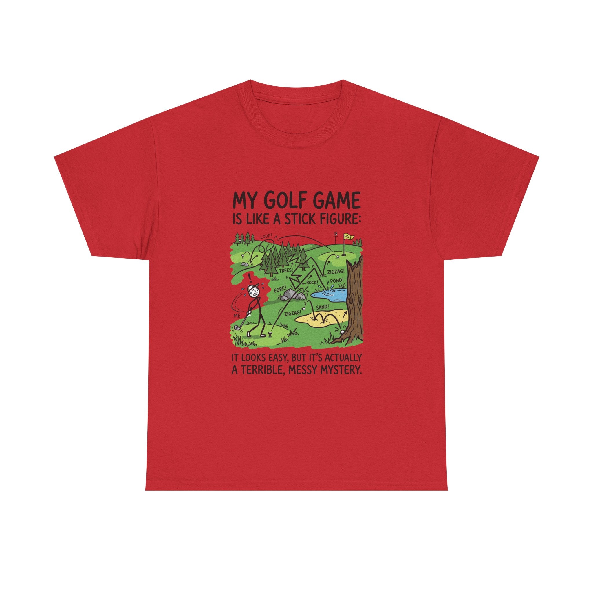 Golf T‑Shirt — "My Golf Game Is Like a Stick Figure" Funny Golfer Gift
