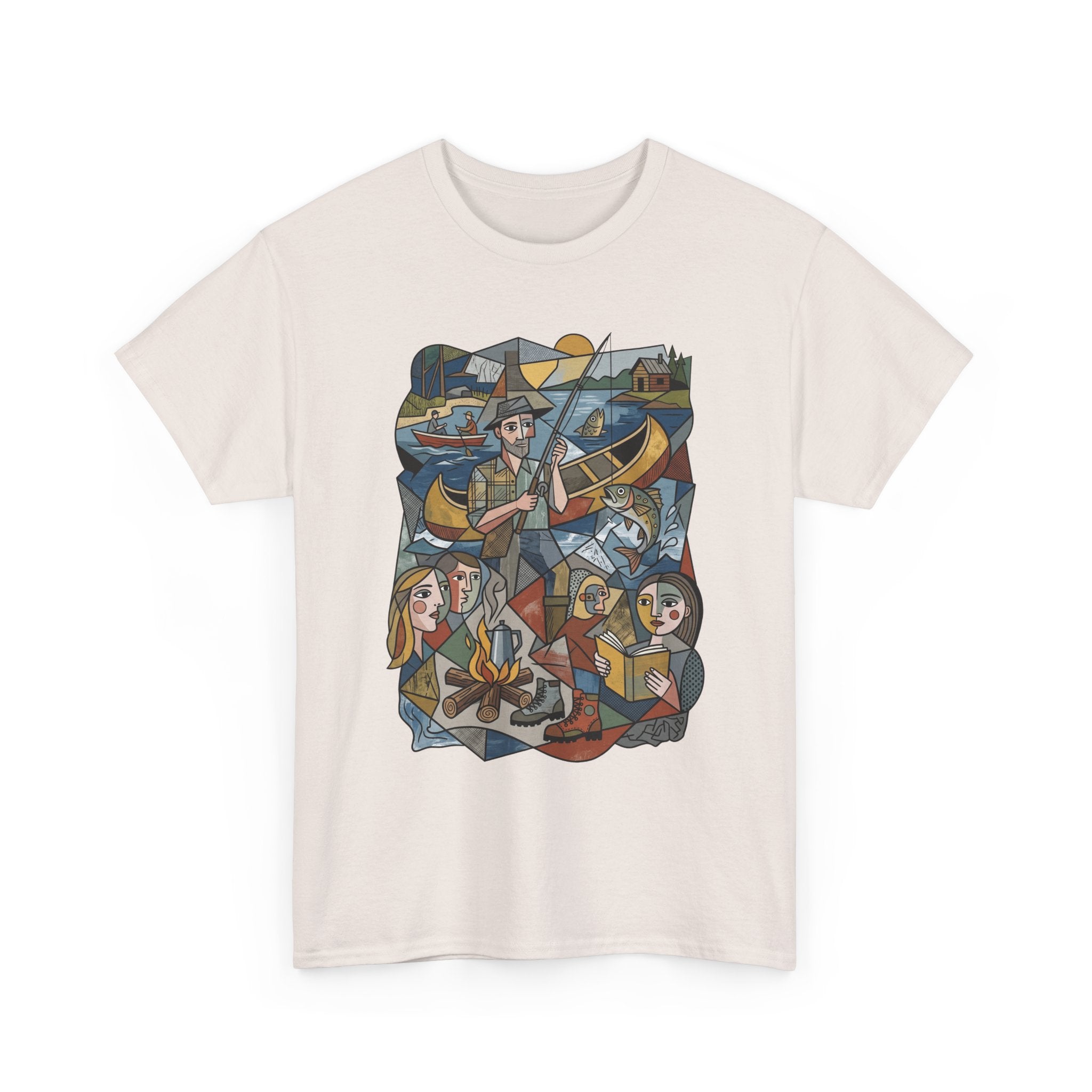T-Shirt — Nautical Folk Art Crew: Illustrated Sailing, Fishing & Harbor Scene